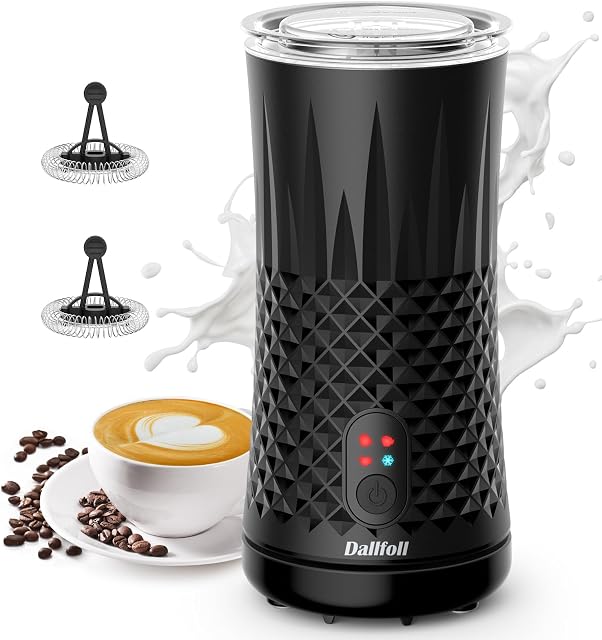 Dallfoll 4-in-1 Automatic Milk Frother, Electric Milk Steamer, Hot and Cold Milk Foamer, Maximum 240ml, 400W, Auto Shut-Off for Coffe, Latte, Cappuccino