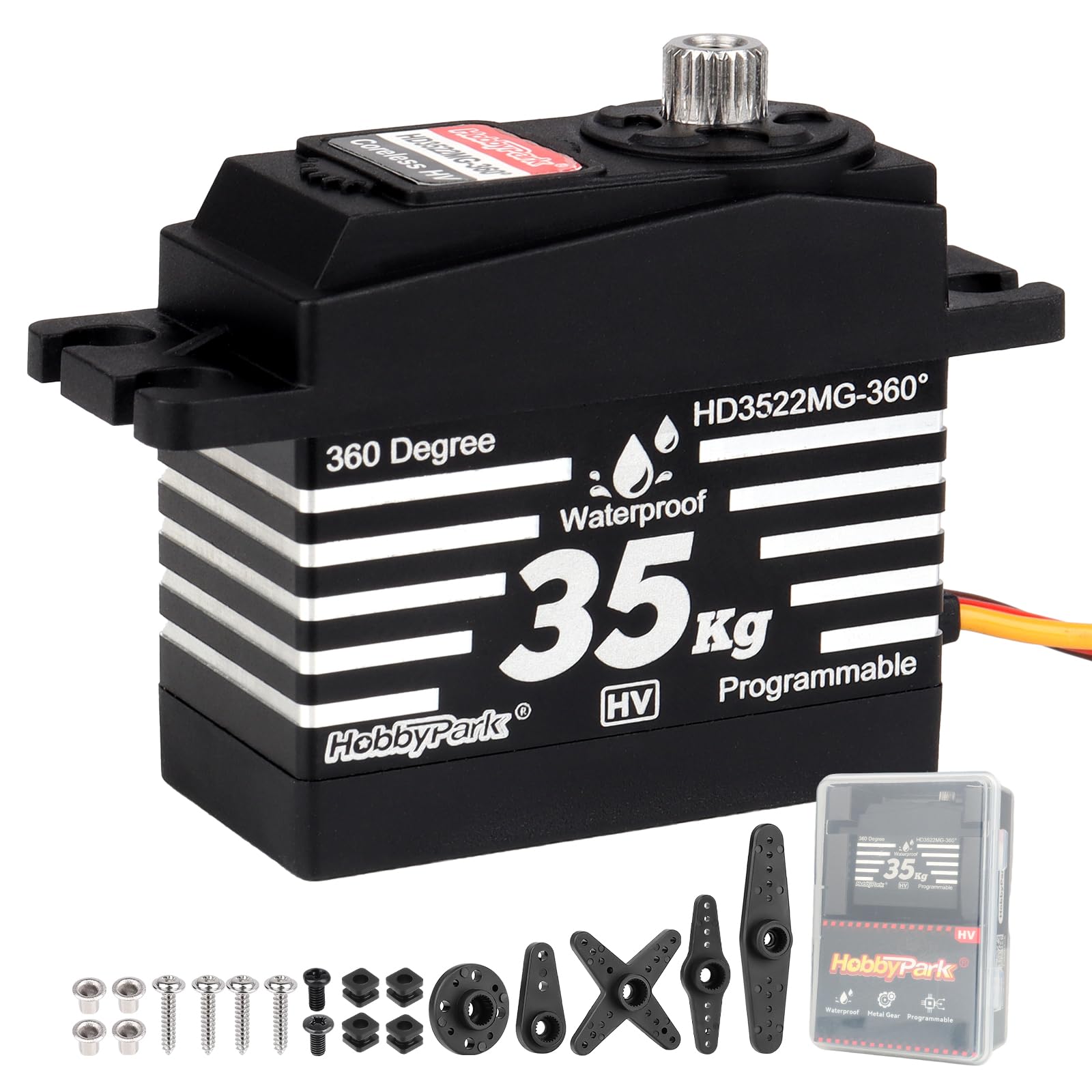 HobbyPark 35kg 360 gradi Servo Rotazione Continua Coreless Motor per Progetti Robot, Arduino, RC Crawler Winch Servo High Torque Metal Gear Ad Alta Tensione Programmabile