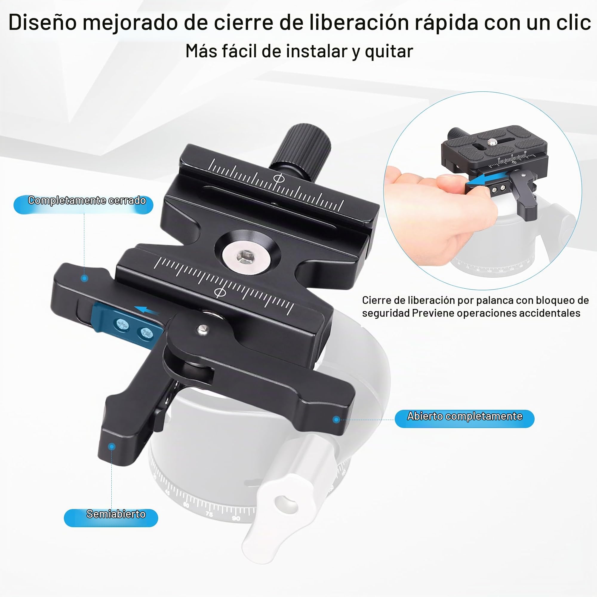 Cabezal de trípode de Perfil bajo de 46 mm con liberación de Palanca ARTCISE Cabezal esférico de Alta Resistencia con Placa de liberación rápida Arca Swiss para trípode monopod Carga máxima 25 kg