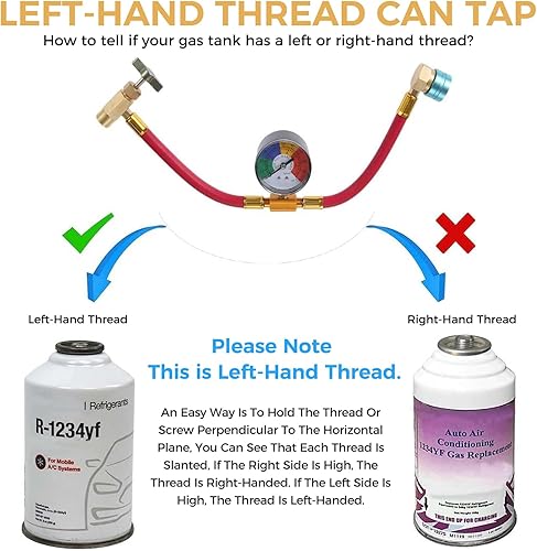 Miniatura 2 de Aupoko R1234YF Kit de manguera de carga de refrigerante, con grifo abrelatas de 12 LH, acoplador rápido de lado bajo R1234YF, tubo de carga de
