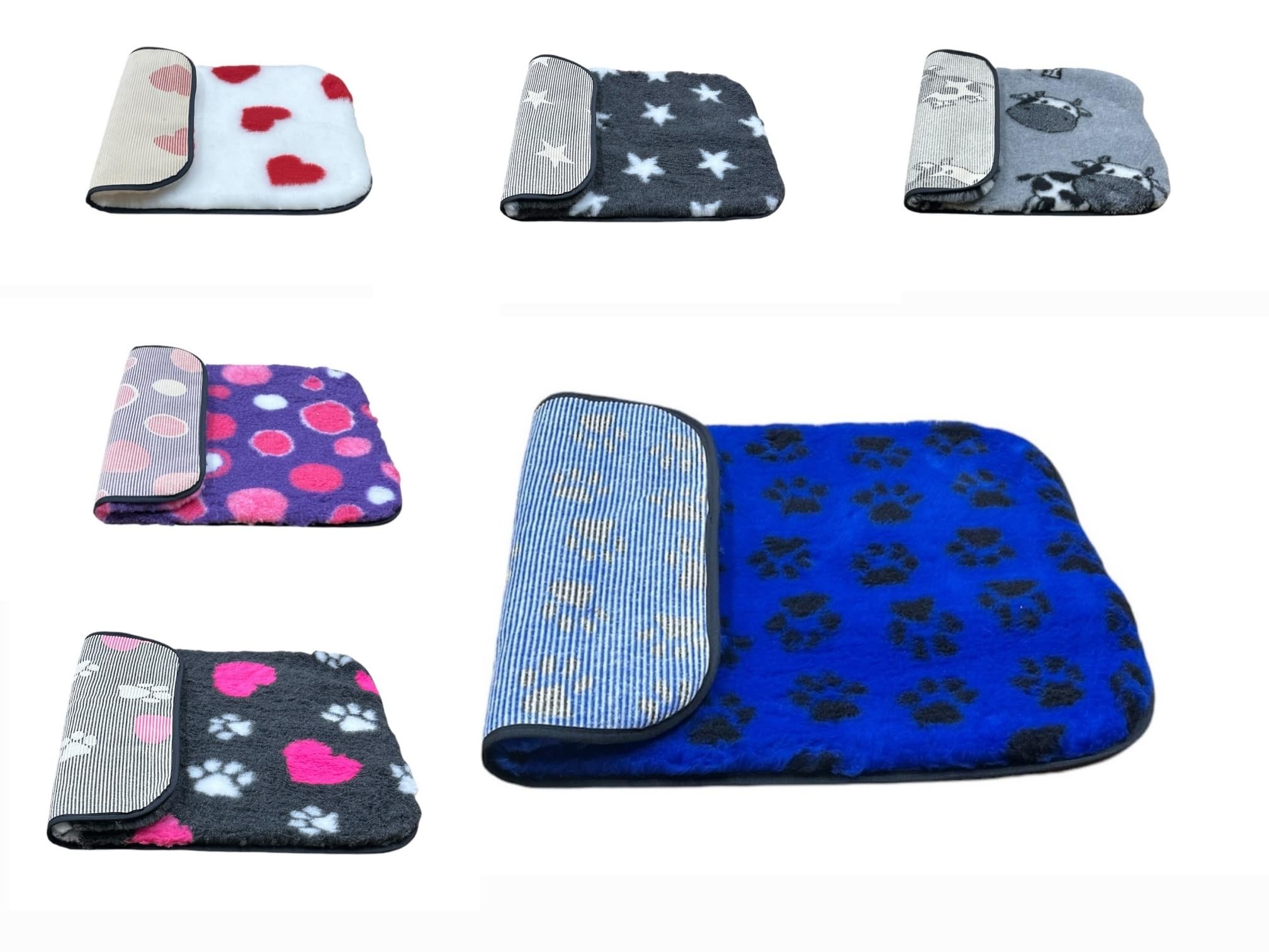 PnH Veterinary Bedding® NON SLIP Classic Range, Vet Bedding, Bound Edges For Strength - Dog Bed Fleece in Many Colours & Sizes (Blue with Black Paws, 75cm x 50cm) — image 1