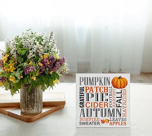 Miniatura 7 de Cartel de madera de otoño para decoración del hogar, letrero cuadrado de madera de otoño, decoración de escritorio, tema de otoño, bloque de madera,