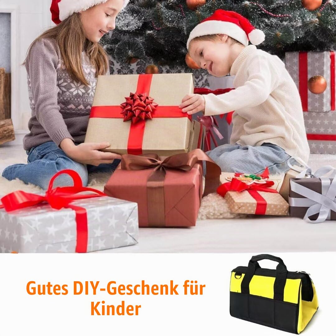 Kinder Werkzeug Set, Kinder Bauwerkzeug Spielzeug Set mit Echten Handwerkzeugen, 20 Stück Anfänger Holzbearbeitungswerkzeuge-Kit, werkzeugtasche&Hammer&handsäge, Geschenk für Jungen Mädchen