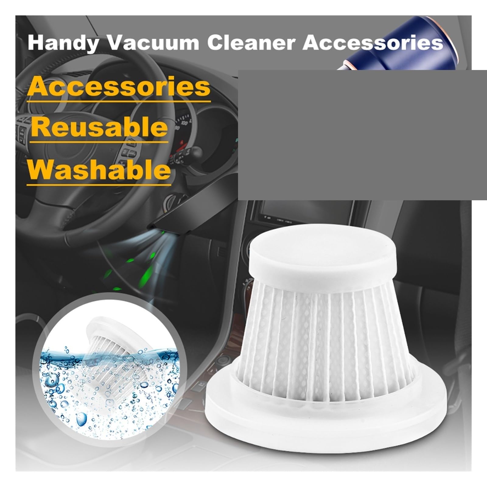 5 uds Filtro de aspiradora de Coche Lavable HEPA Filtro de vacío de Coche Cartuchos de aspiradora portátil Accesorios for aspiradoras de Coche(2pcs)