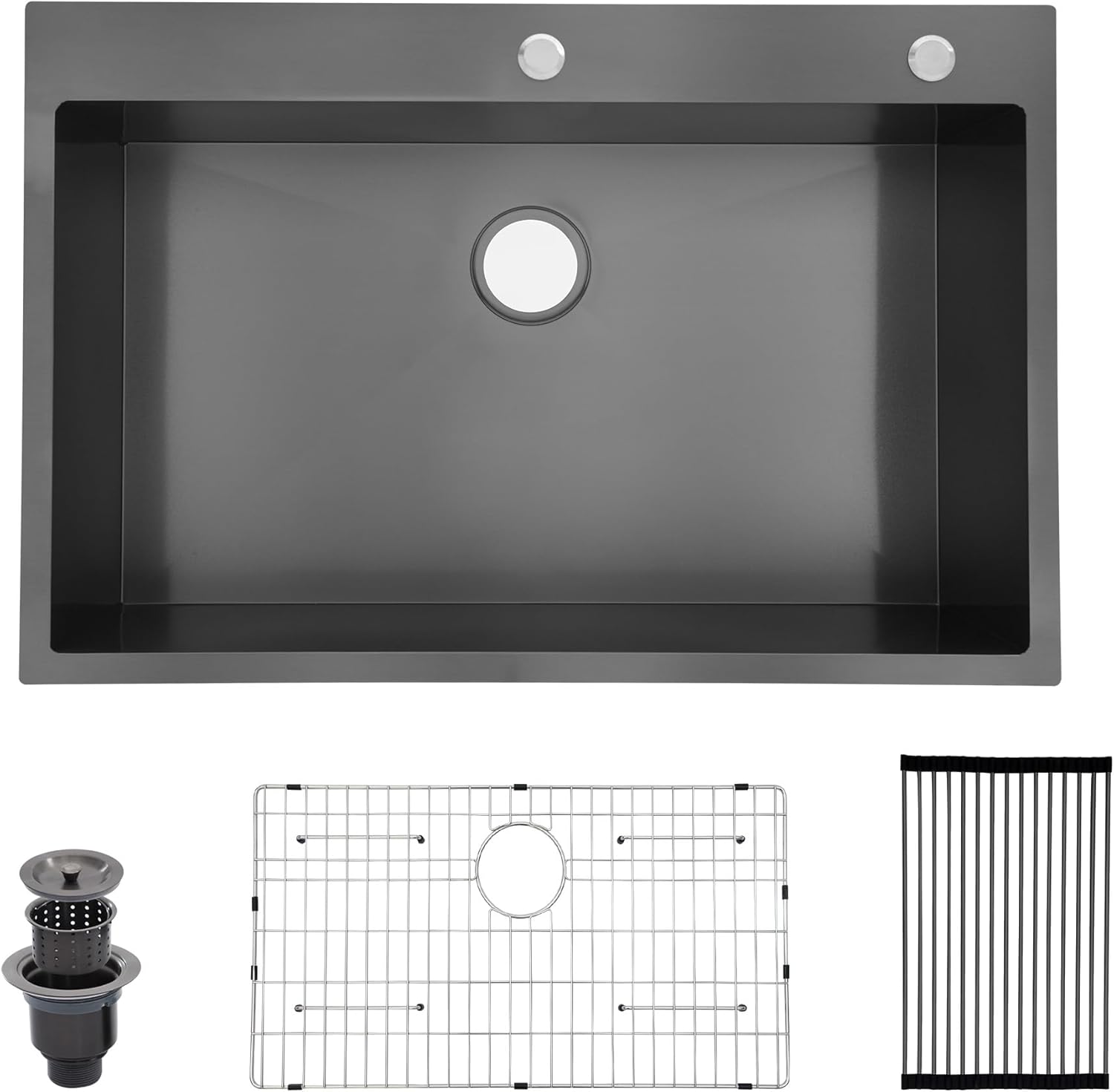 Kichae 28 Inch Black Kitchen Sink Drop In- 28x22 Gunmetal Black Stainless Steel Drop In Kitchen Sink Topmount 16 Gauge Deep Single Bowl Kitchen Sink Basin Round Corner 28"x22"x9" Gunmetal Black