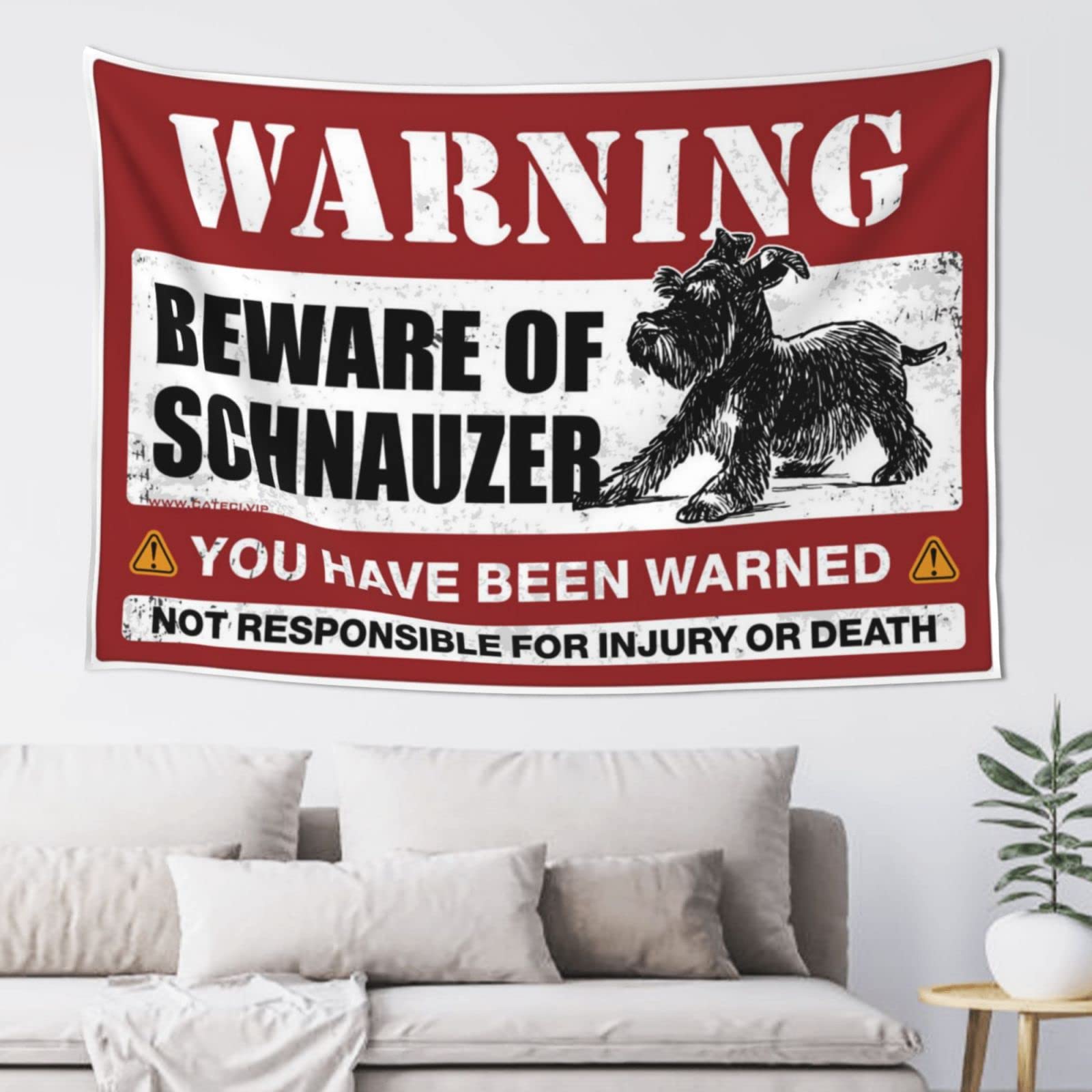 PRAVOXI Man Cave Accessories And Decor Beware Of Schnauzer Tapestry Funny Sogns Bedroom Accessories(100X150CM)