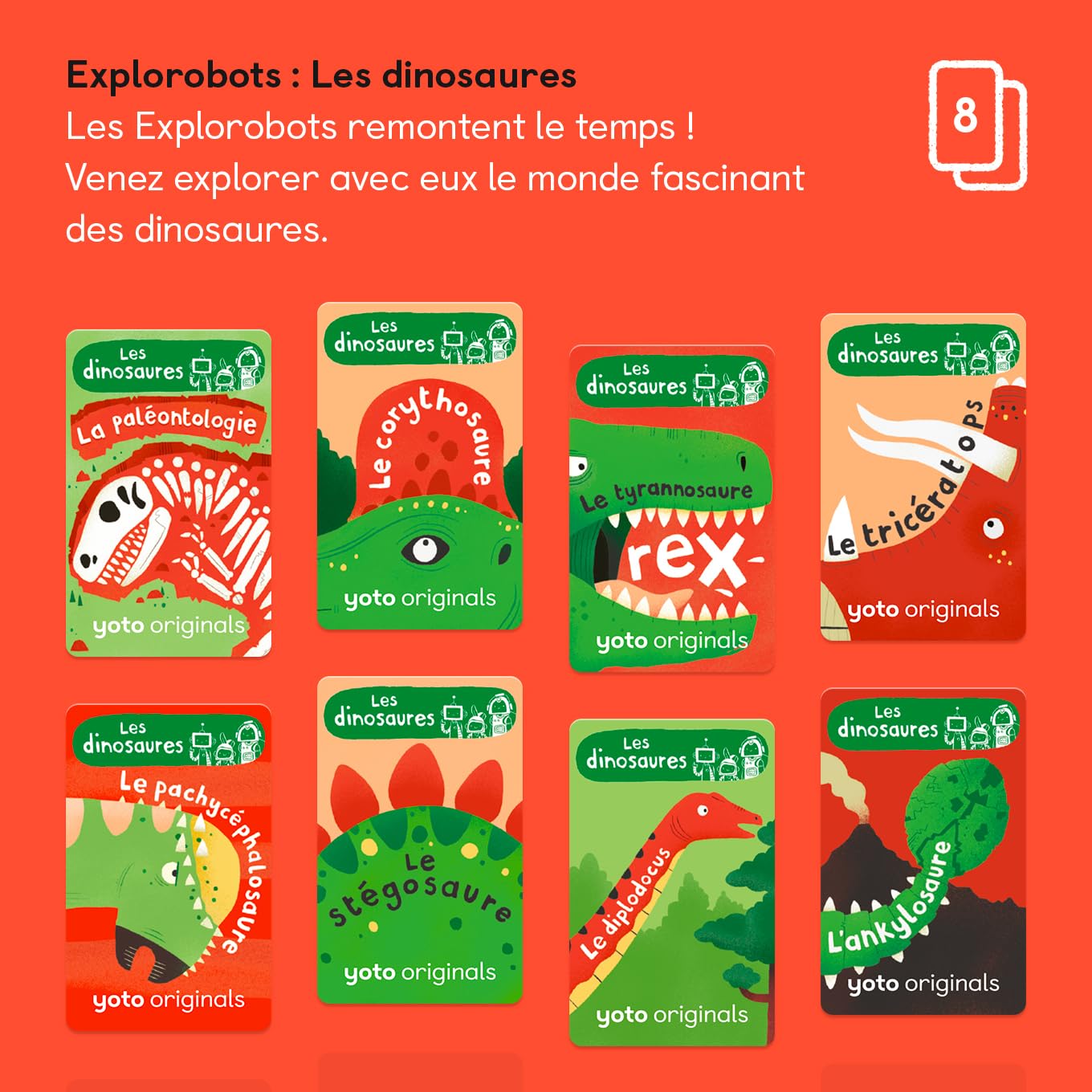 Yoto Pack Les Explorobots - Les Dinosaures, 8 Livres Audio pour Enfant en français pour Yoto Player et Mini, 5-14 Ans