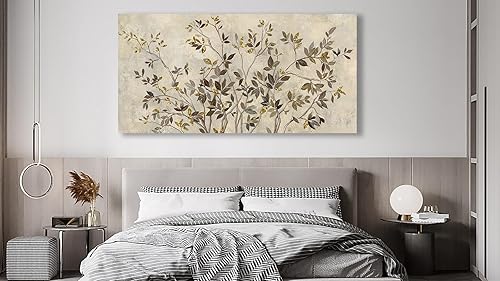 Miniatura 2 de Shoci Arte de pared rústico grande  Imagen de rama de árbol gris marrón para sala de estar, ramas y hojas retro, impresiones de pintura para