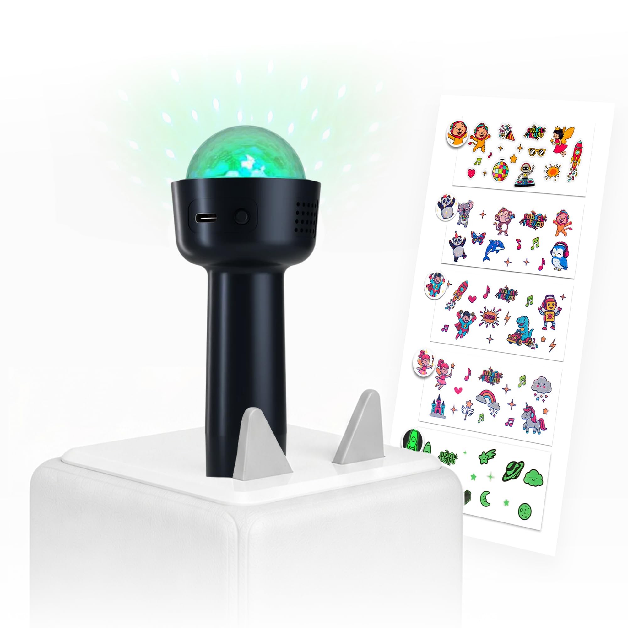 LED Licht für die Toniebox musikgesteuert | Kinderdisco & Nachtlicht | Kompatibel mit Toniebox 1 & 2 | Kabellos, Magnetisch, Ohne App | für Kinder ab 3 (Kinder-Diskolicht + Sticker)