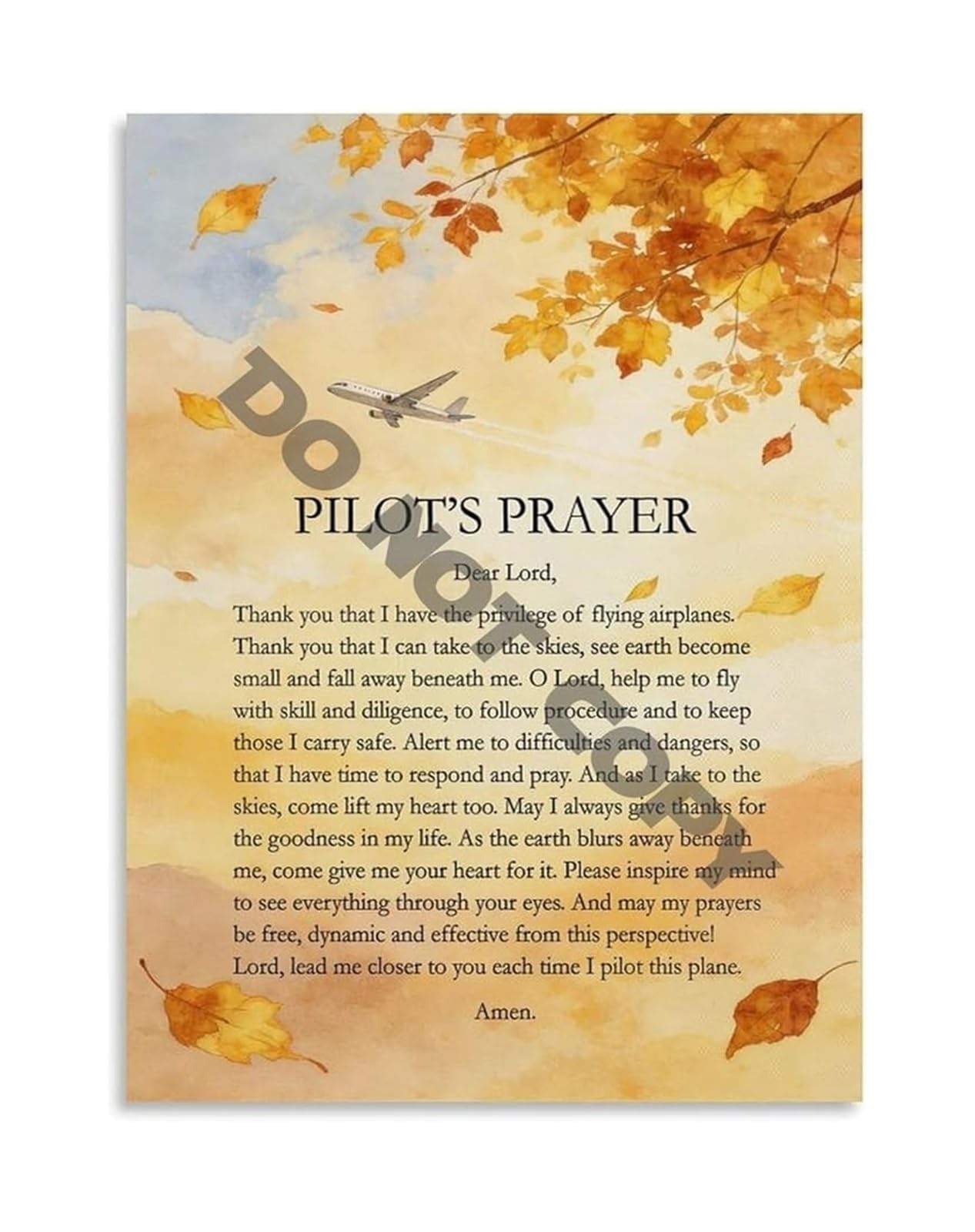 XGINERFEX Flight Prayer Canvas Art Pilot's Motivational Blessing Poster for Cockpit Home or Man Cave Wall Decor(Framed,16x24inch(40x60cm))
