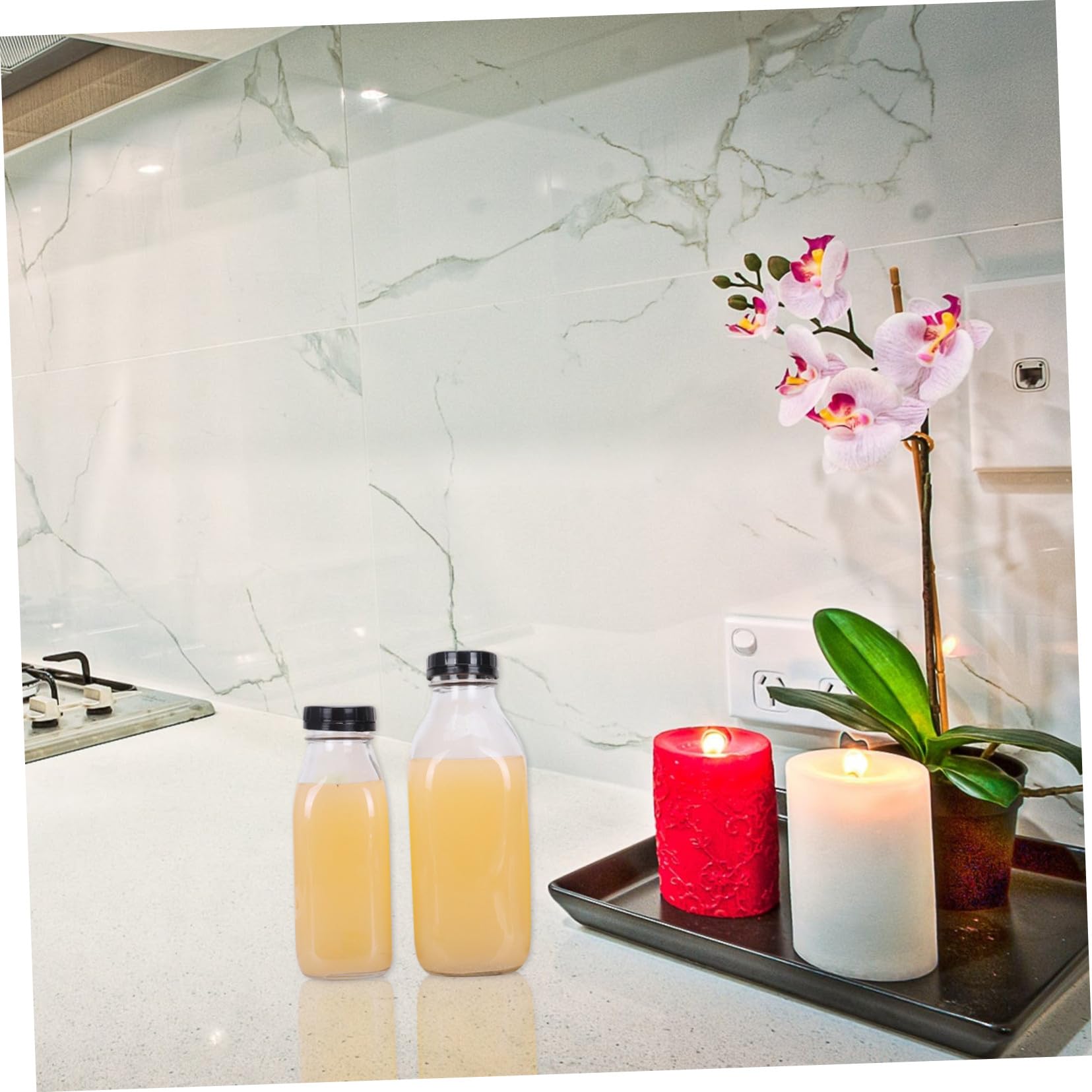 Amosfun 8 Botellas de Leche de Vidrio Transparentes de 300 Ml, Clásicas y Ligeras, Reutilizables para Jugos y Bebidas Desayuno o Después de Comer