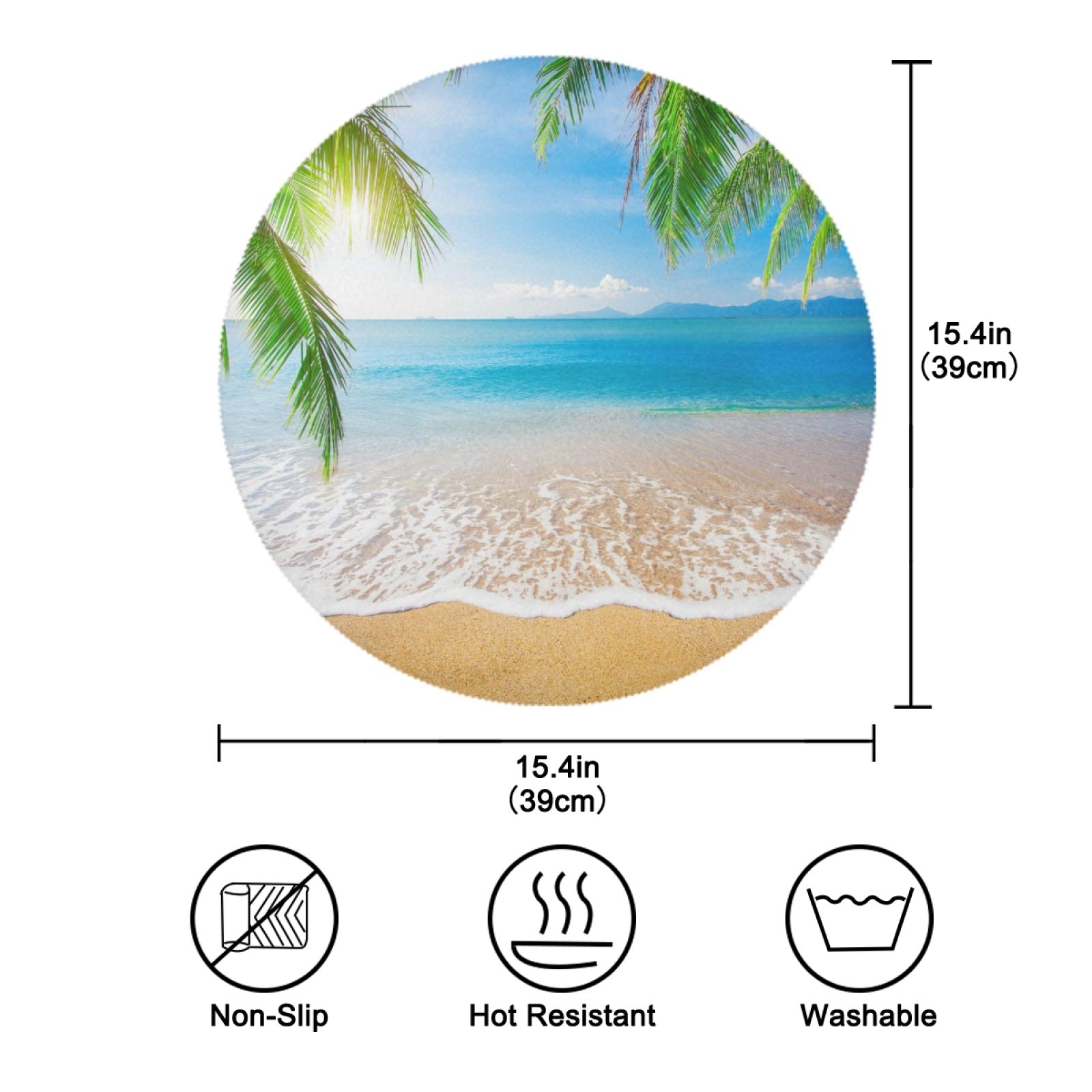 Round Placemat Set of 4 for Dining Table Palm Tropical Ocean Sea Beach Place Mat Heat Resistant Kitchen Table Mat for Party Home Decor Everyday Use Washable
