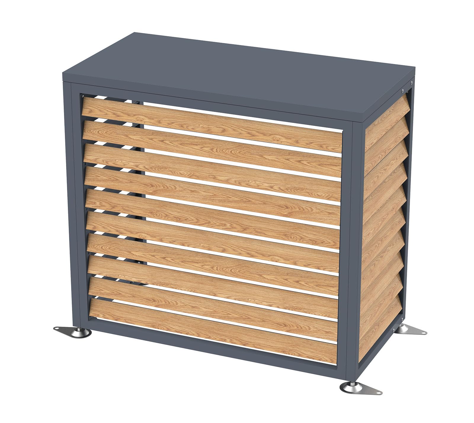 Westmann Boxa S | Wärmepumpen Verkleidung & Klimaanlagen Abdeckung | Stahl Holzoptik Anthrazit | Höhenverstellbar | 100x56x97 cm