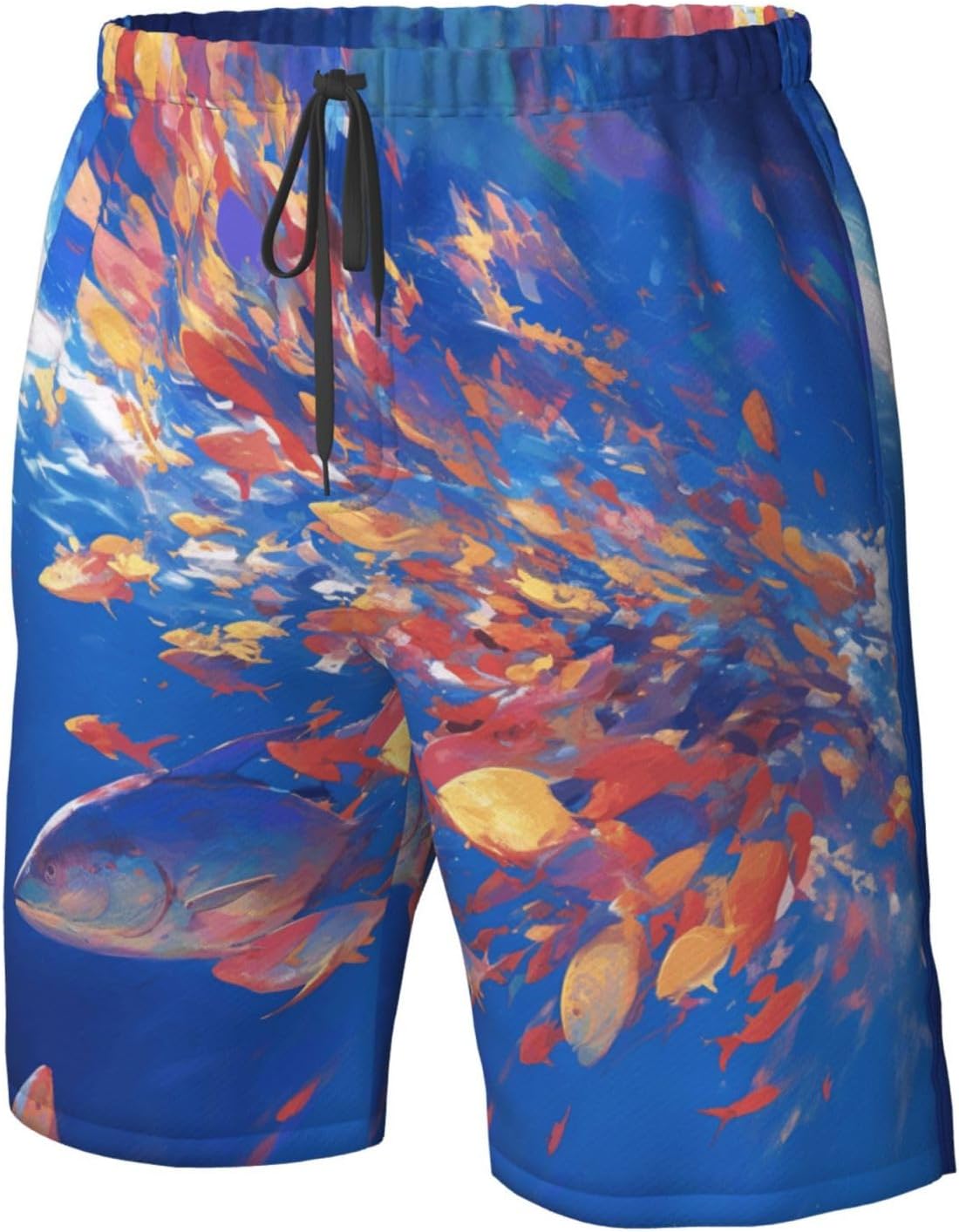 Colorful Fish Groups Print Mens Casual Shorts Drawstring Summer Beach Stretch Shorts Novelty Swimtrunks
