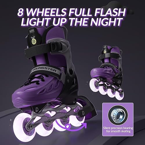 Miniatura 5 de Patines en línea ajustables para niños y niñas de 4 a 12 años con ruedas iluminadas, patines en línea para niños y niñas principiantes para interior