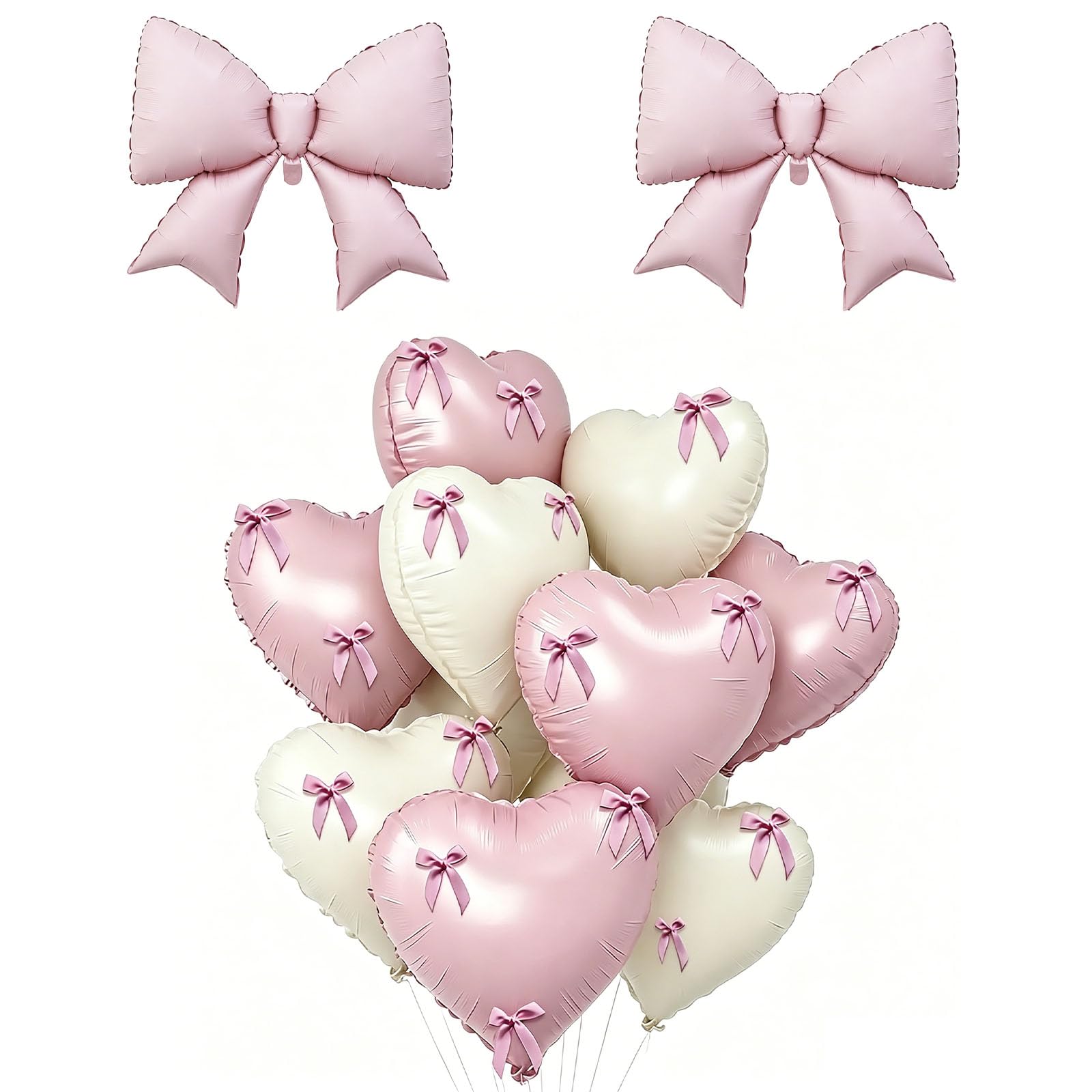 Bow Balloons, White Pink Heart Balloons Sets and 2PCS Bow Balloon, Large Elegant Balloon for Wedding Anniversary Engagement Birthday Party Photo Booth Props Decorations