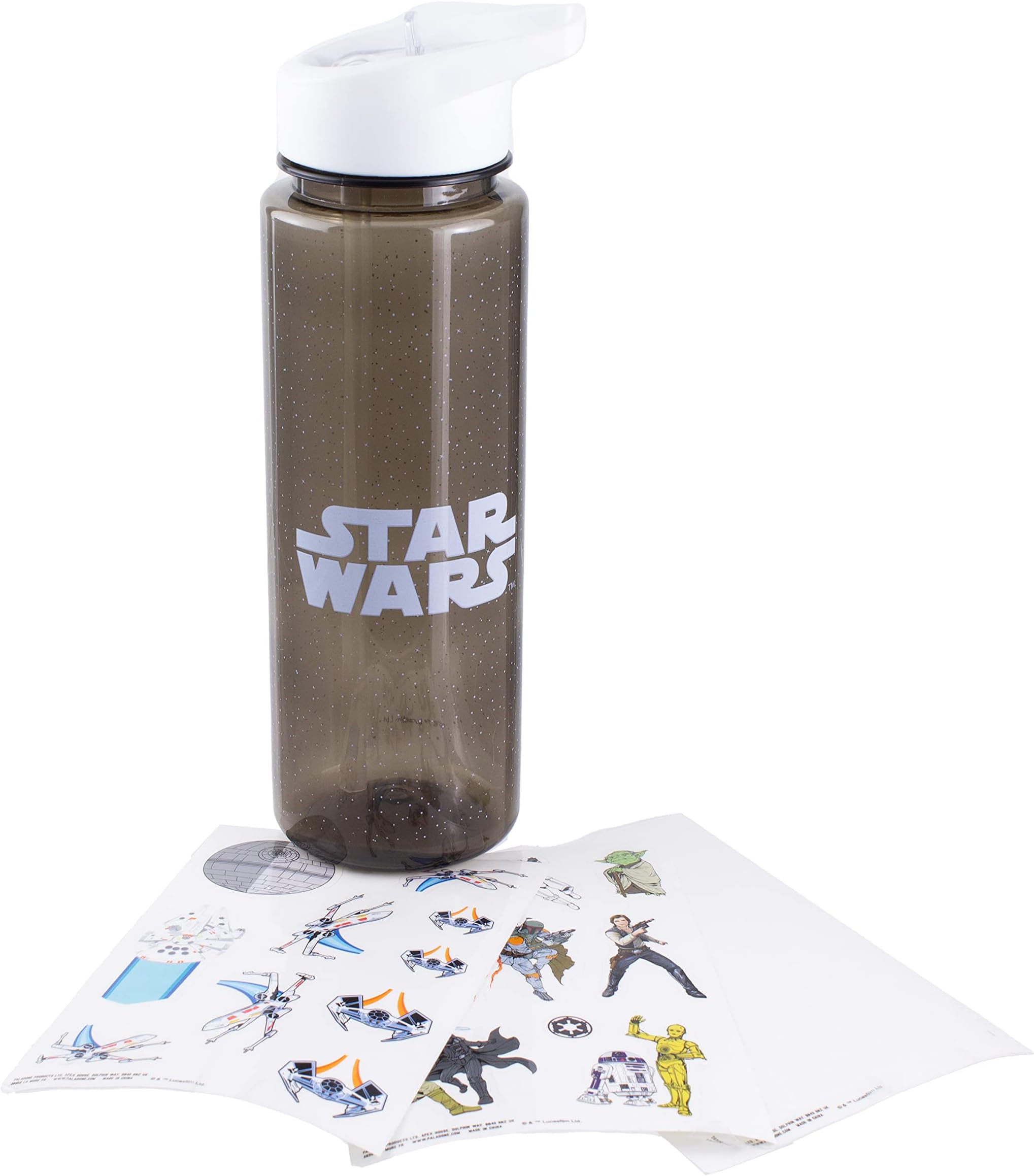 Paladone Star Wars Plastic Water Bottle Fun Decorative Stickers 22 fl oz Screw on Lid and Straw