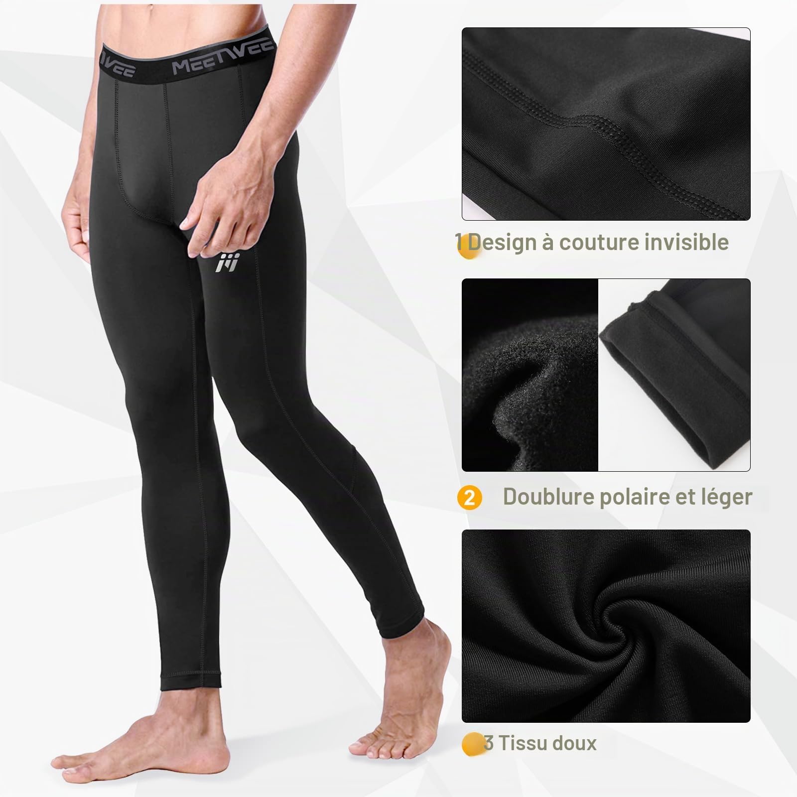 MEETWEE Pantalon Thermique Homme,sous-Vêtements Thermique Caleçon Long Collant Chaud Compression Base Layer Legging