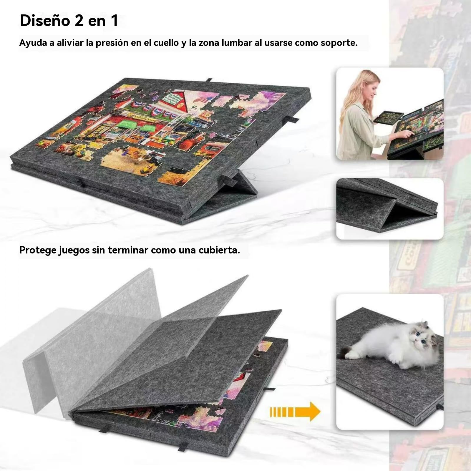 Tablero de Rompecabezas Portátil, Mesa de Rompecabezas Inclinable con Soporte Ajustable, Tablero de Rompecabezas de Fieltro Liviano con Cubierta y 6 Cajones de Clasificación (Light Grey)