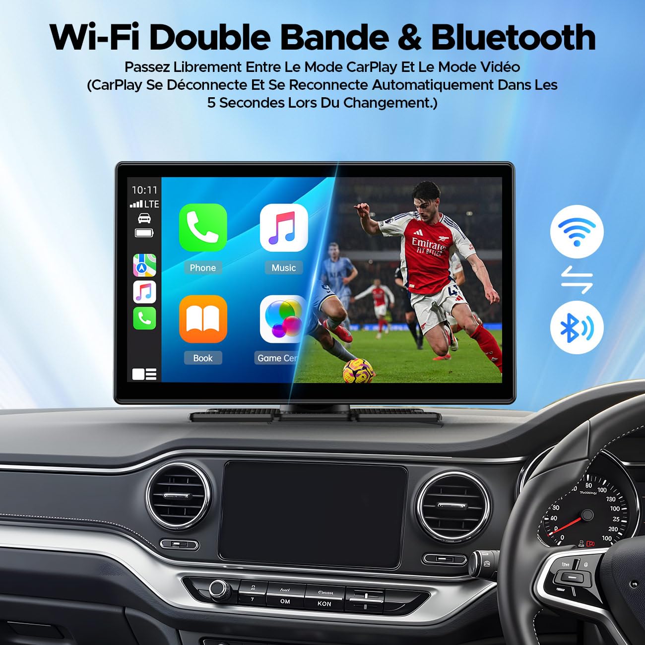 LAMTTO Écran Carplay Voiture sans Fil avec Youtube TikTok, 9 Pouces Autoradio AppIe Car Play & Android Auto avec Caméra de Recul/Bluetooth Double/Écran Partagé/OTA/Navigation/Assistant Vocal