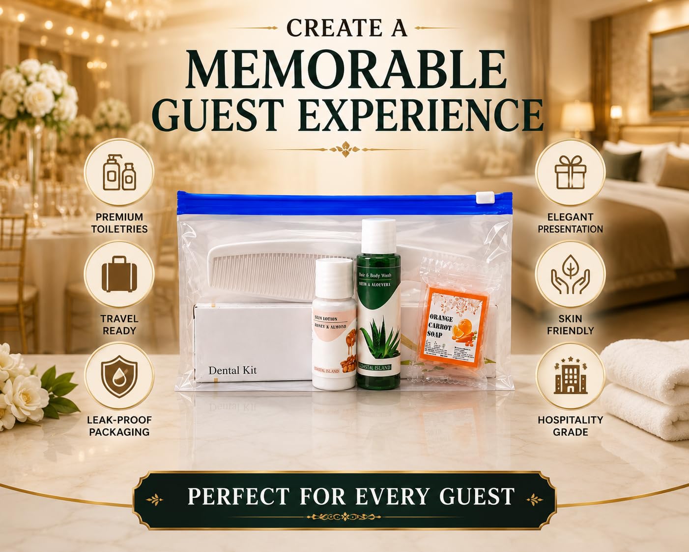 Sevenhills Toiletries 25 Sets Hotel Acceories,Guest House Kit,Guest Room Amenities,Marriage Guest Toiletry Kit Hospital Kit Zipper Pouch 9 X 4 INCH (25 Sets) 1