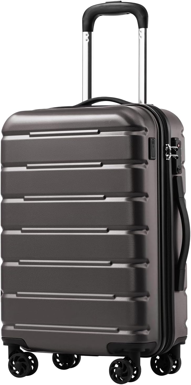 Coolife Luggage Suitcase Carry-on Spinner TSA Lock USB Port Expandable (only 28’’) Lightweight Hardside Luggage (Gray, S(20in_carry on))