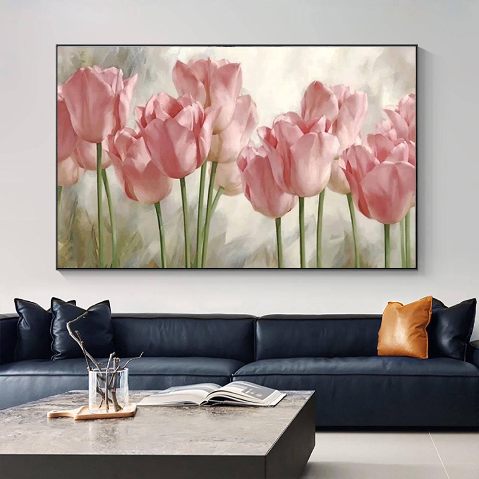 Amazon｜壁のキャンバスの絵画ピンクのチューリップの花北欧のポスター