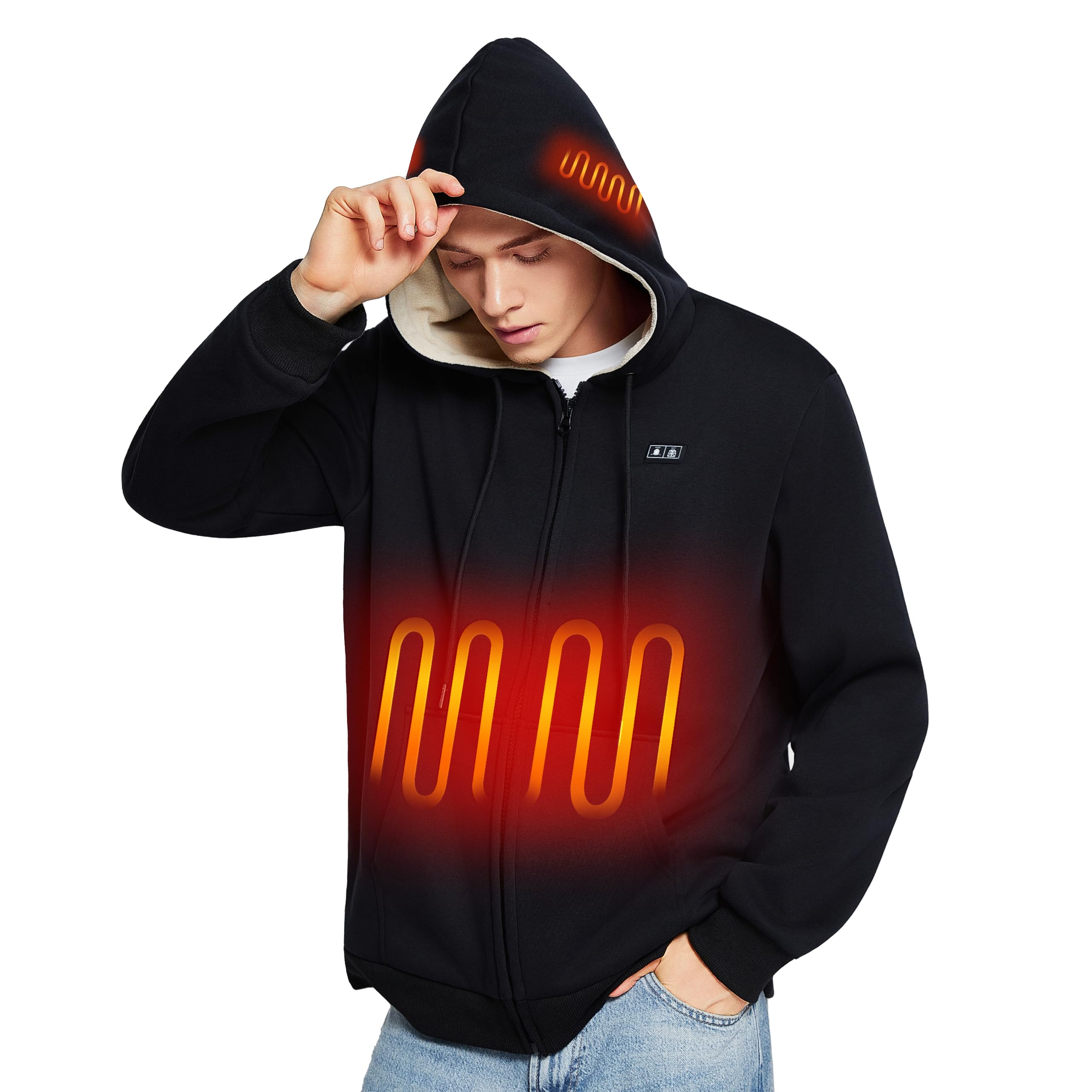 Loowoko Heated Hoodie with Battery Electric Heated Zip-Up Sweatshirt Coat for Men Women Black Upgraded 2025 model