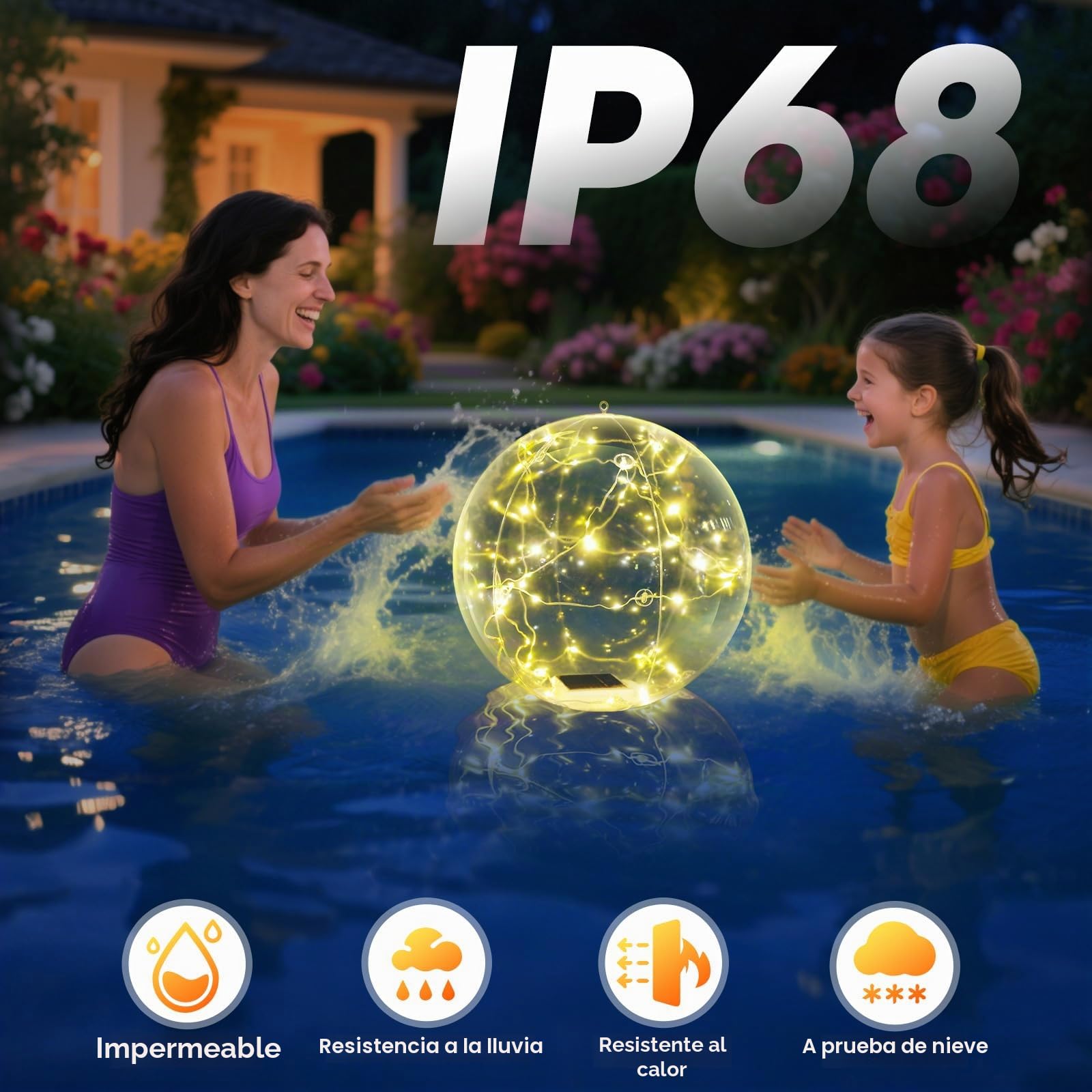 Askyli Luces solares flotantes para piscina, luz solar impermeable de 38 cm que flota, bolas de piscina con luz LED blanca cálida, luces solares de piscina de encendido/apagado automático para