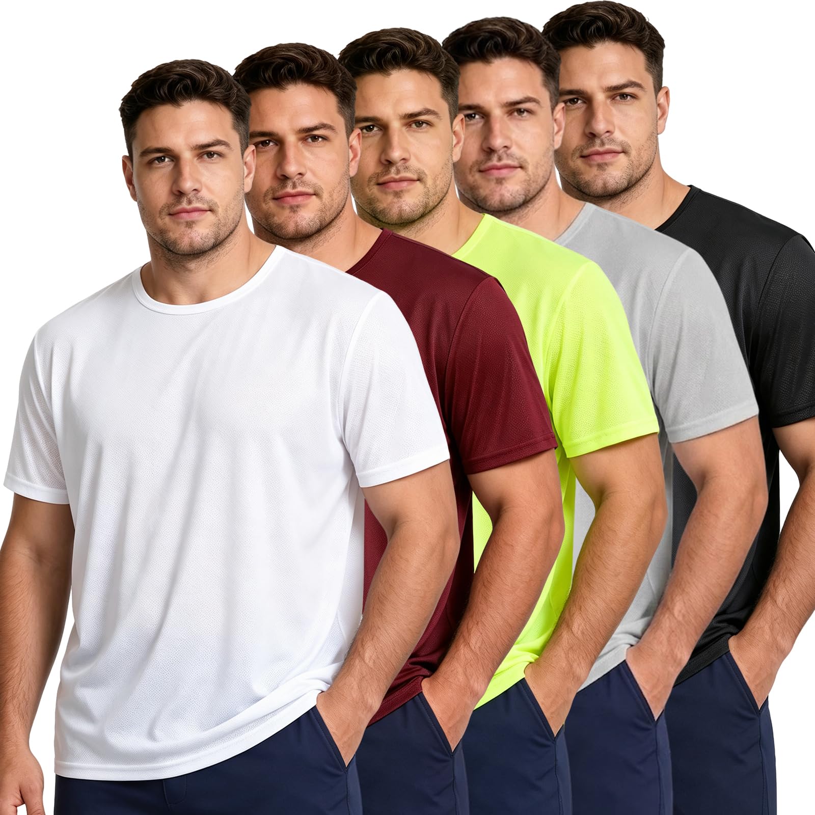 ARIIVEE 5 Pack Men's T-Shirts, Men's Short-Sleeve Shirts | Casual Crew Neck Quick Dry Moisture Wicking Breathable Lightweight Daily Wear Tops