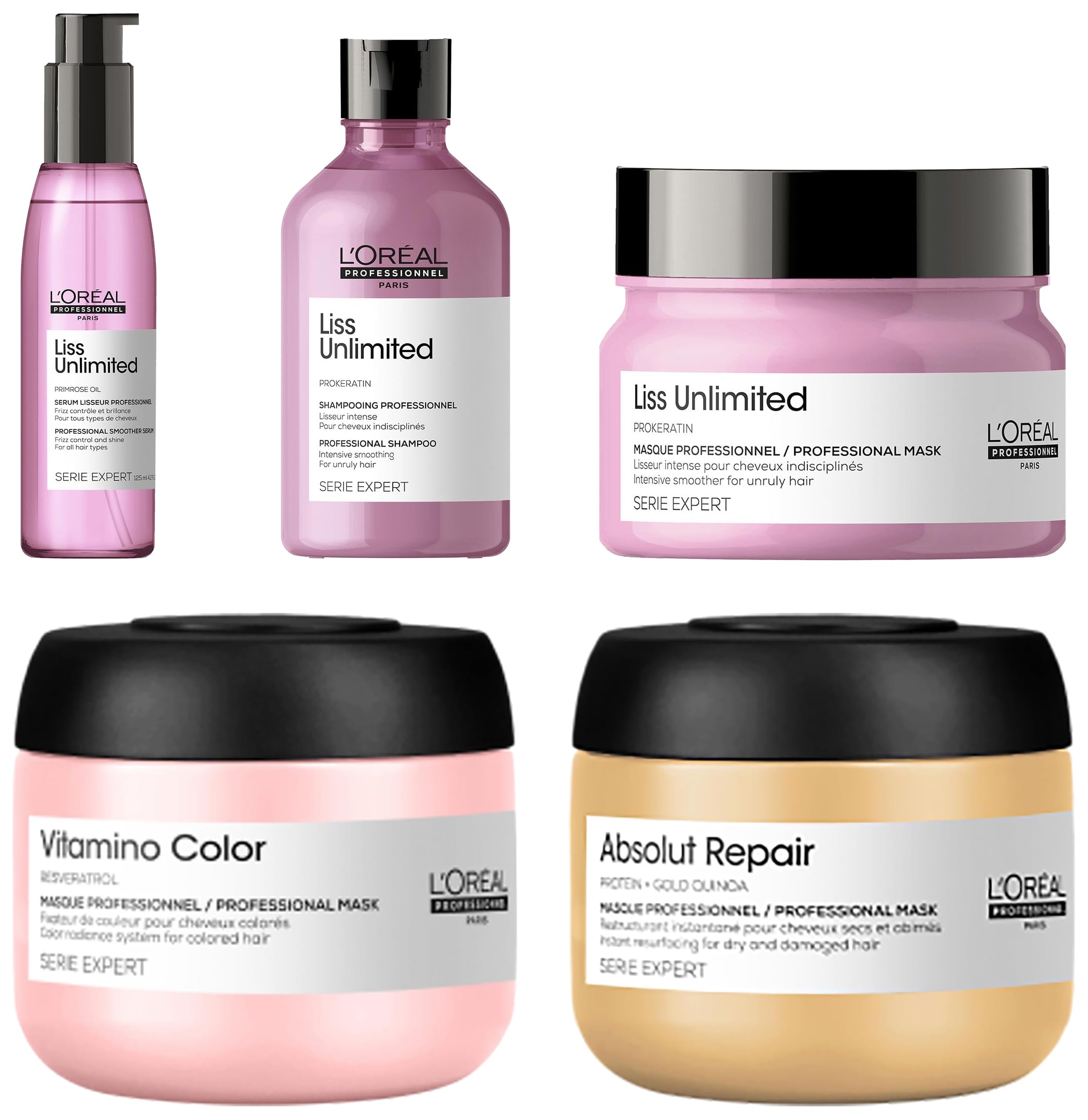 L'Oreal Professionnel Liss Unlimited Shampoo, Mask & Serum 3-Step Combo for Frizzy Hair (300ml+250gms+125ml) with Absolut Repair & Vitamino Travel-Sizes 75ml-image-14