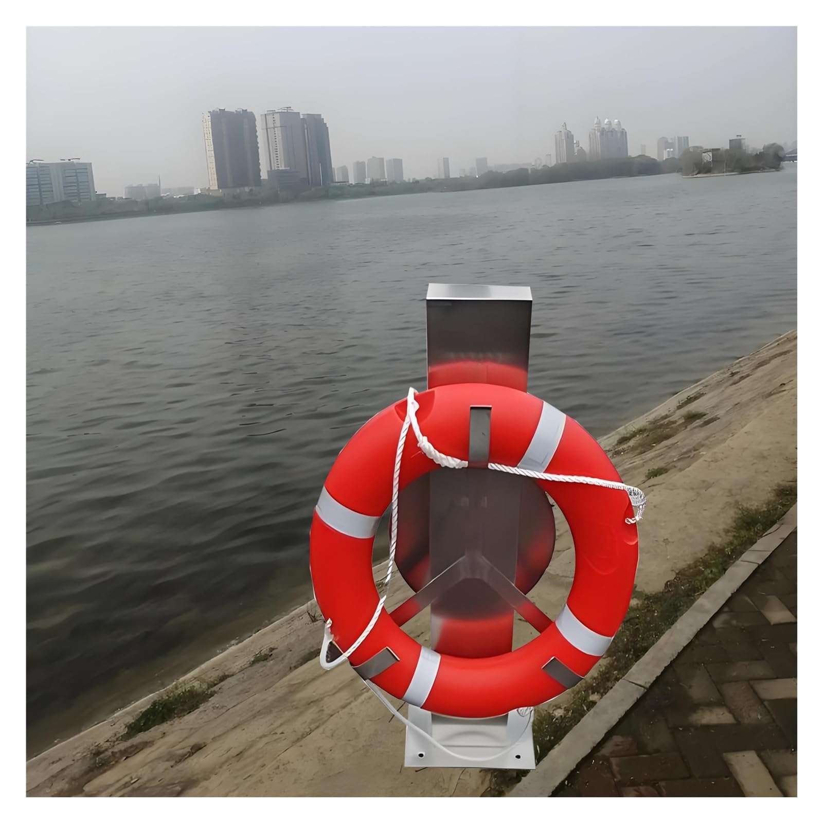 Rettungsring Boje Hänger Für Boot, Metall Marine Rettungsring Halterung Rostfrei, Mit 40cm Seil Lagerung Disc, 100cm Boden Stehend All-Wetter Rettungsring Lagerung Unterstützung(4 Pieces)