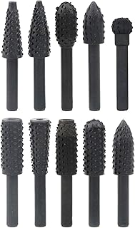 10pcs 6.3mm(1/4 Inch) Shank Rotary Rasp Set, Woodworking Twist Drill Bits, Electrical Tools Woodworking Rasp Chisel Shaped Rotating Embossed Grinding Head