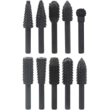 10pcs 6.3mm1/4 Inch Shank Rotary Rasp Set, Woodworking Twist Drill Bits, Electrical Tools Woodworking Rasp Chisel Shaped Rotating Embossed Grinding Head
