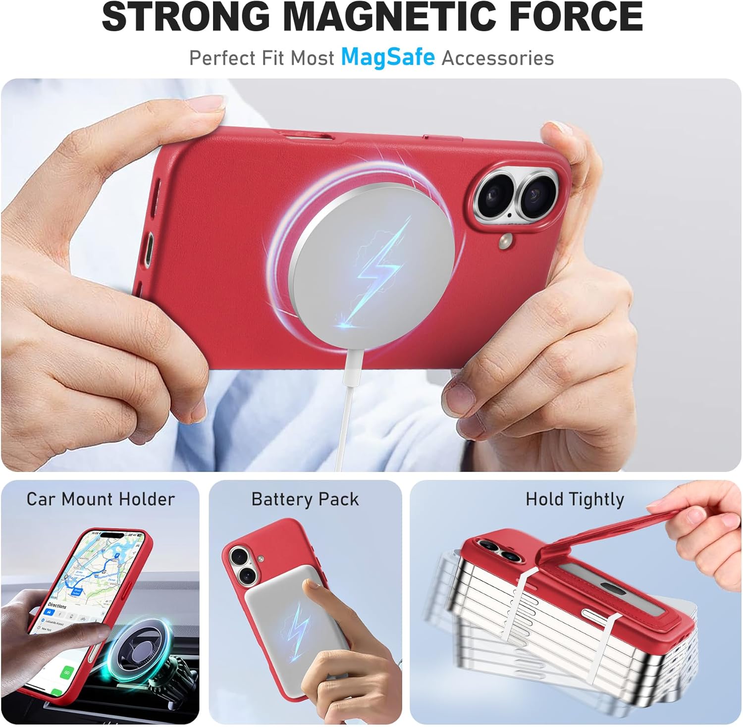 TUCCH PU Leather Case for iPhone 16 (6.1") 2024 with Detachable Magnetic Wallet Stand with [5 Card Holders] [RFID Blocking] [Wireless Charging], Slim Anti-Slip Cover for iPhone 16, Raspberry Red