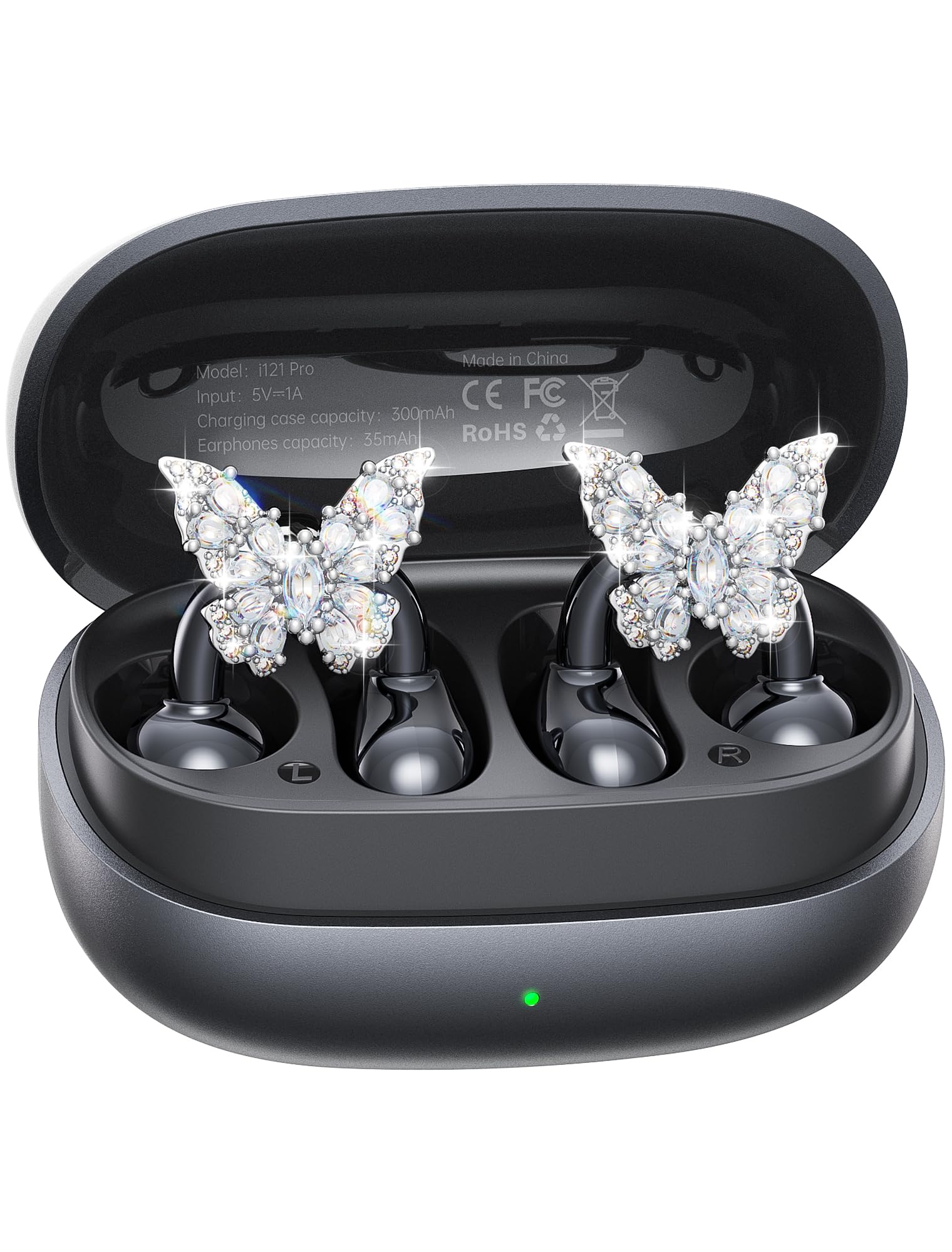 Kinglucky Gen2 Clip-On Earbuds with Butterfly Earrings, Black