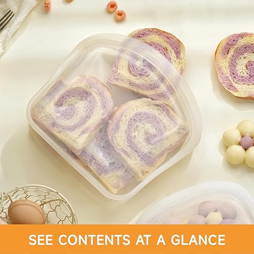 Miniatura 7 de OTB Juego de 2 bolsas de almacenamiento de silicona reutilizables y de pie, contenedor de almacenamiento de alimentos de silicona, sin fugas, apto