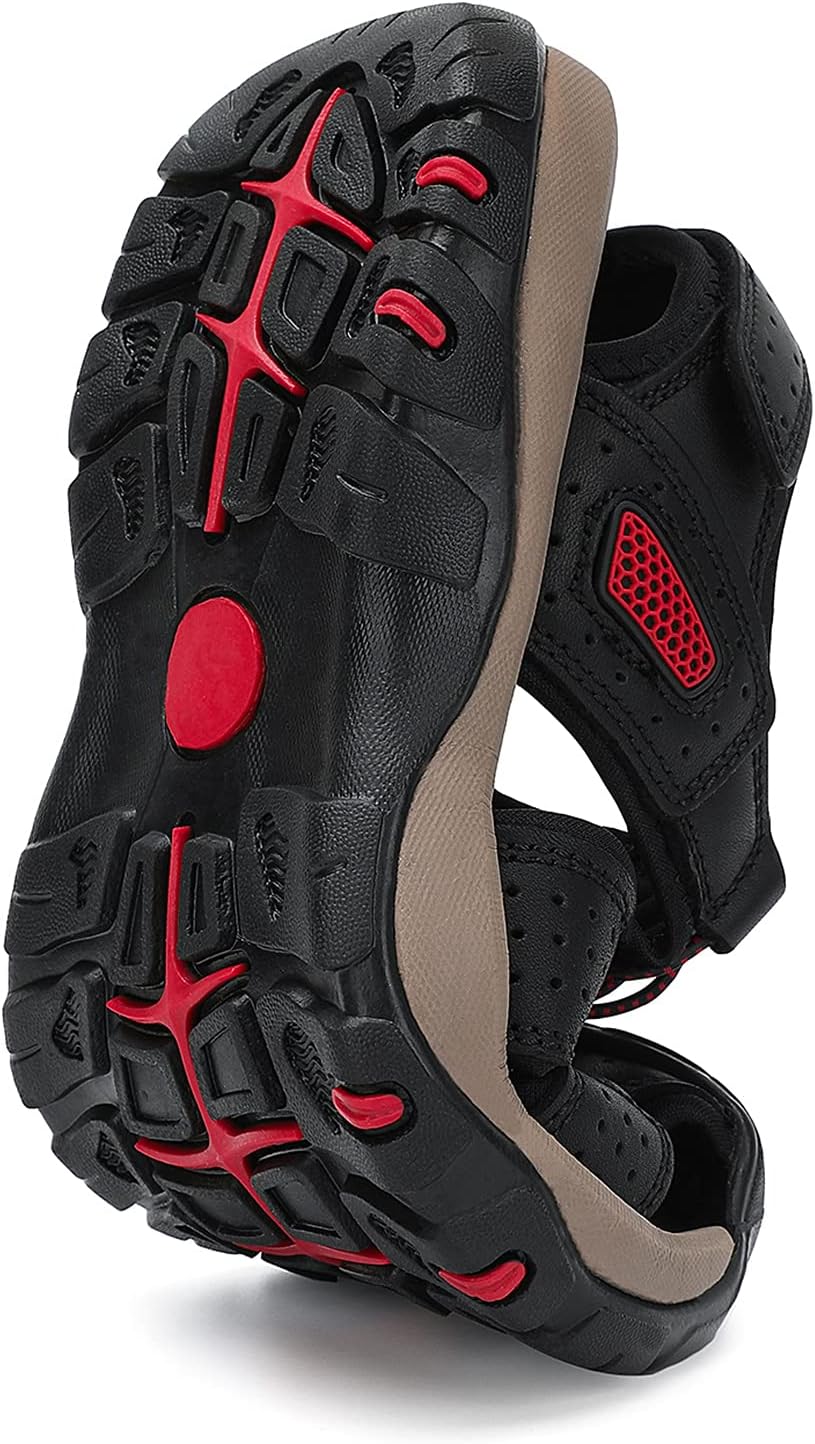 FLARUT Men's Sport Sandals Outdoor Hiking Sandals Closed Toe Leather Athletic Lightweight Trail Walking Casual Sandals Water Shoes - Image 6