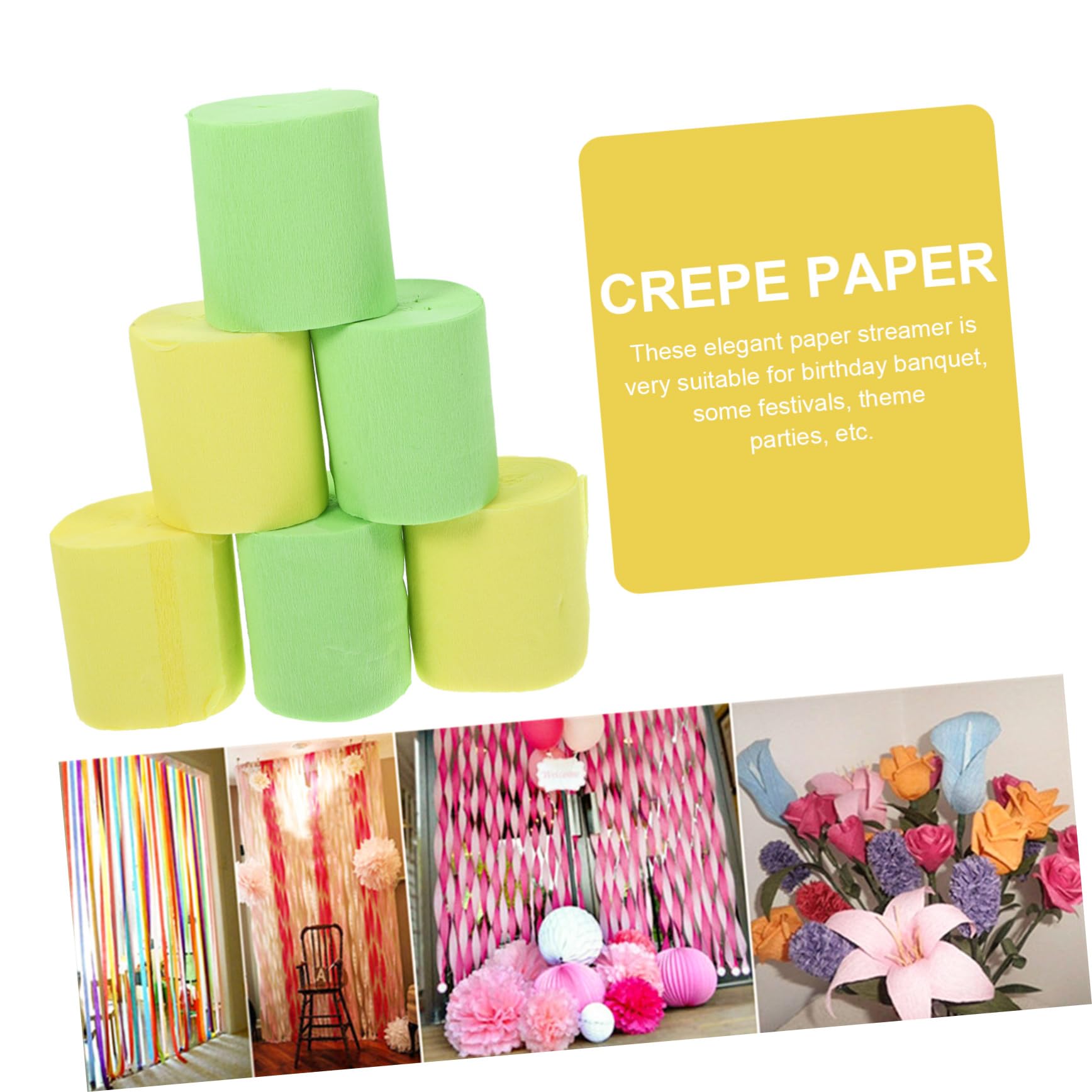 Cabilock 6 Rolls Gathering Accessory Neon Party Decorations Party Decors Streamers Party Decorations Green Decor Rainbow Crepe Streamers Party Accessory Party Streamers Paper Wedding Ribbon
