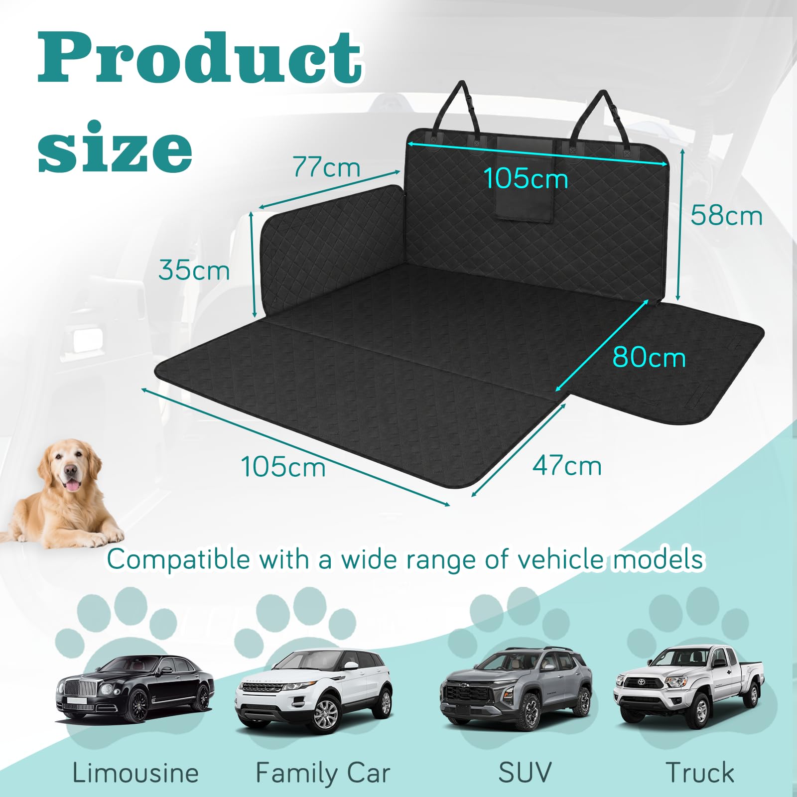 Protector Maletero Coche Perros, Funda Maletero Coche Perros Impermeable y Antideslizante, Cubre Maletero con Protector de Parachoques, Manta Perro Coche Maletero SUV Universal (185x105 cm)