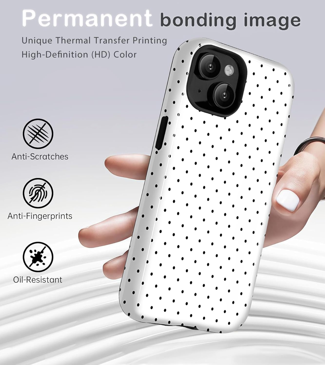 for iPhone 13 Case for iPhone 14 Case Cute Polka Dot Aesthetic Retro Design for Women Girls Fall Simple Chic Girly Pretty Dual Layer Hybrid Protection Elegant Case for iPhone 13/14-White - Image 2