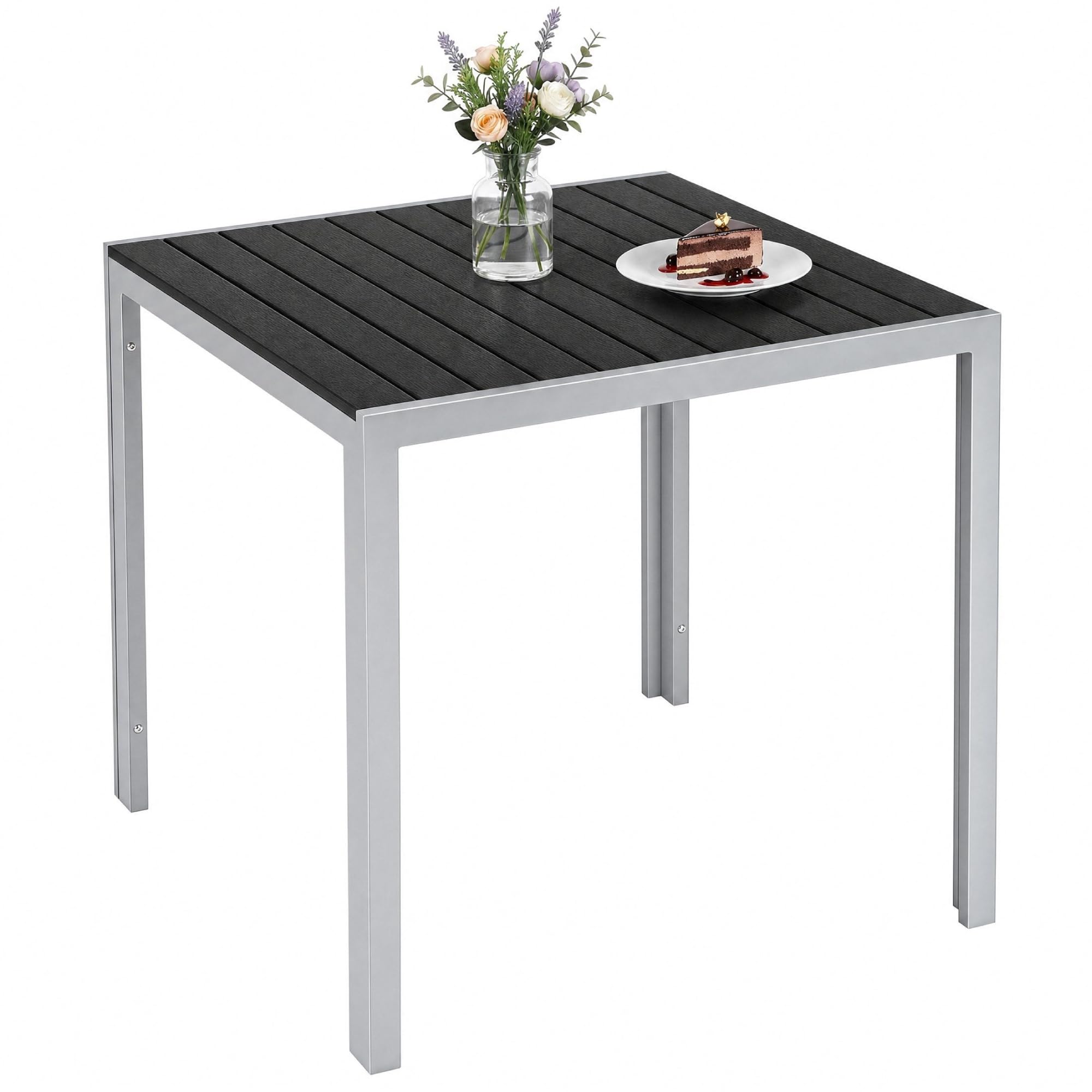 LIFERUN Gartentisch Aluminium, 75x75cm WPC Balkontisch Wetterfest, Quadratischer Terrassentisch, Rutschfester Esstisch Outdoor
