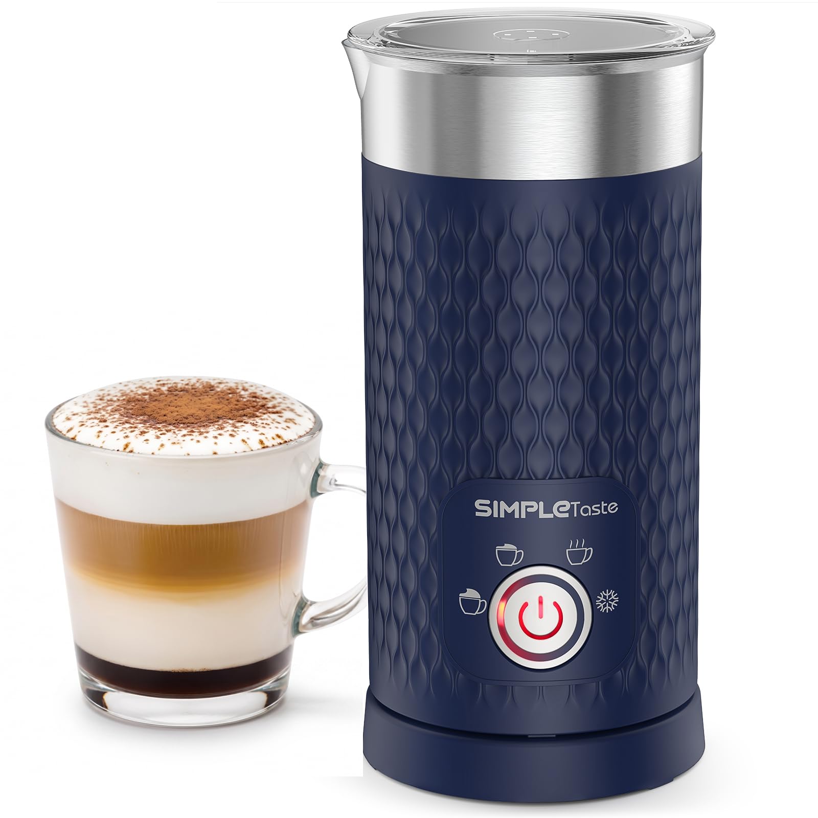 SIMPLETASTE Milk Frother, 4-in-1 Electric Automatic Milk Steamer, Navy