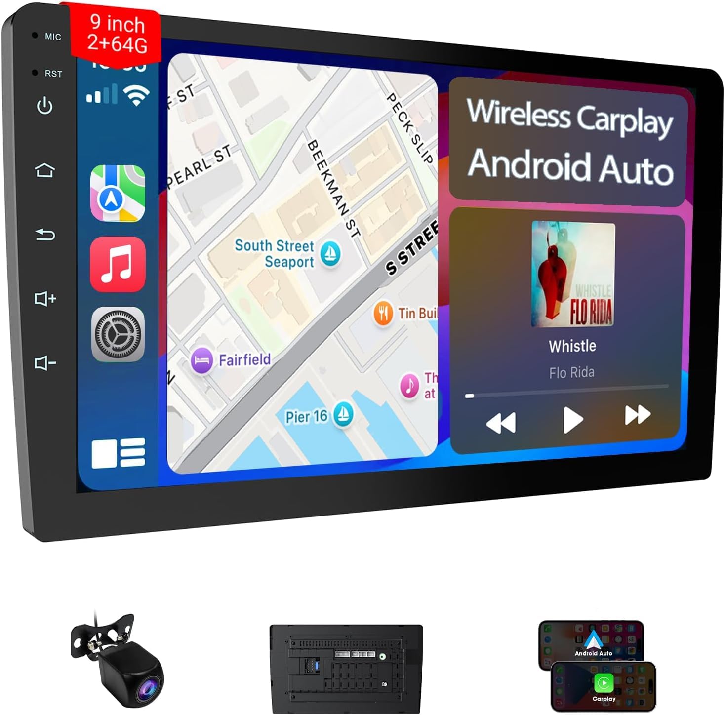 Haudio 9" Double Din Car Stereo - 2+64GB Wireless Apple CarPlay & Android Auto, HD Touchscreen Car Radio with Backup Camera,Car Accessories, GPS