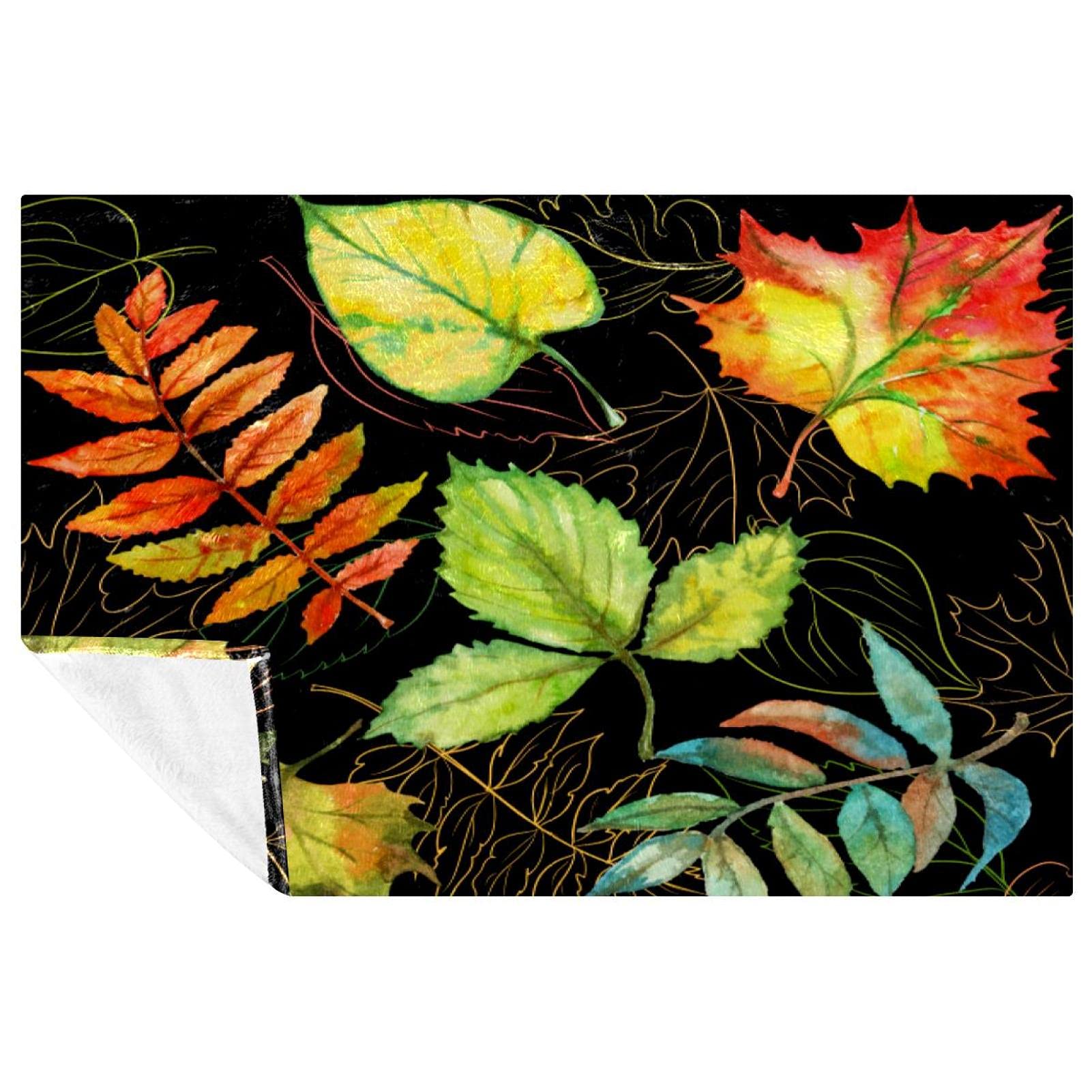 Couverture douce pour camping et pique-nique au motif feuilles