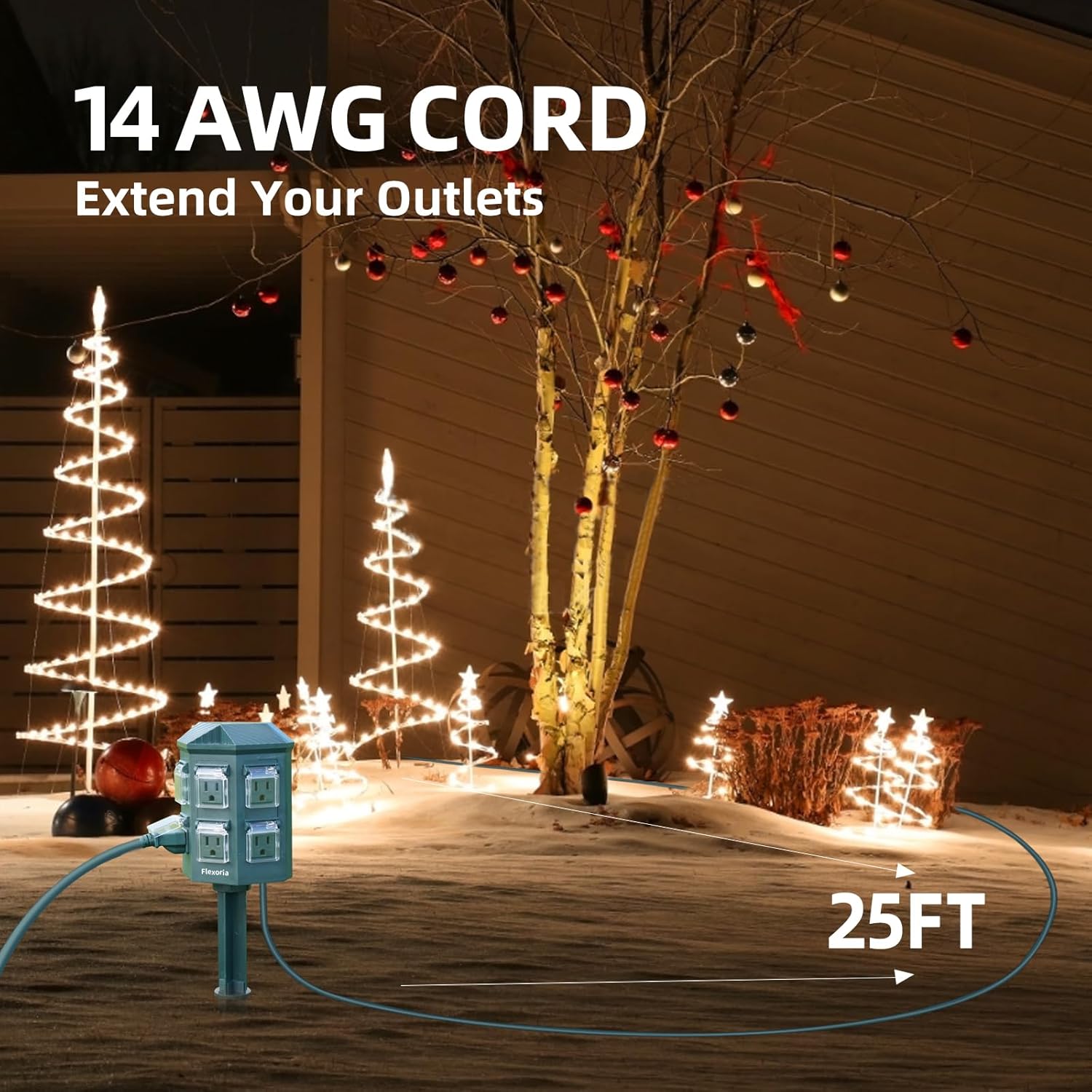 Outdoor Power Stake Timer, Remote Control Dusk to Dawn Light Timer, 25FT Extension Cord Waterproof, 6 Grounded Outlets for Graden and Yard Decorations, ETL Listed