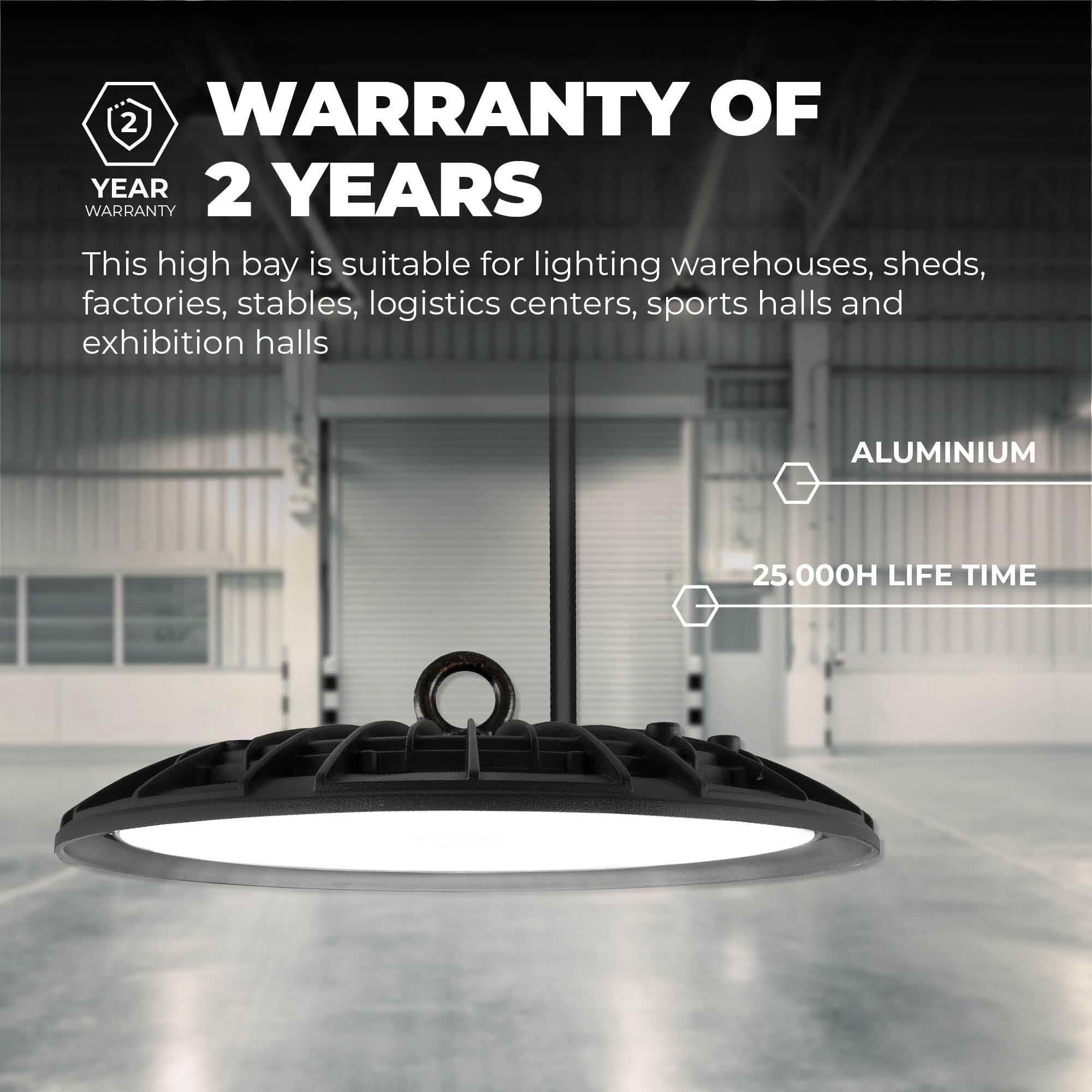 Ledvion - LED High Bay, IP65, 100W, 110 lm/W, Neutral White, 4000K, Ceiling Lights, Garage Lighting, Work Light, Factory, Warehouse - Image 4