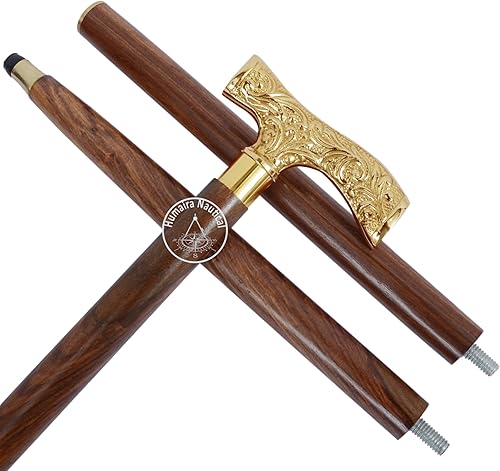 Miniatura 5 de Bastones Derby para hombre y mujer bastón de madera para hombres y mujeres mango en forma de T de latón de ébano marrón de 37 pulgadas en tono