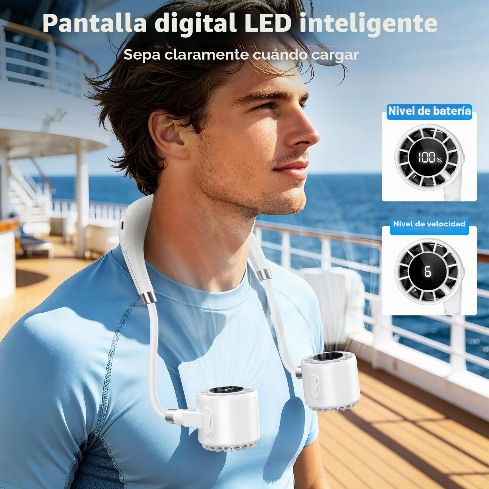 Ventilador de Cuello Silencioso, Ventilador Cuello Portátil 6 Velocidades, 10000 RPM, Batería 4000mAh (5-16H), Ventilador de Cuello con Batería de Larga Duración, Neck Fan para Hombre Mujer Amazon