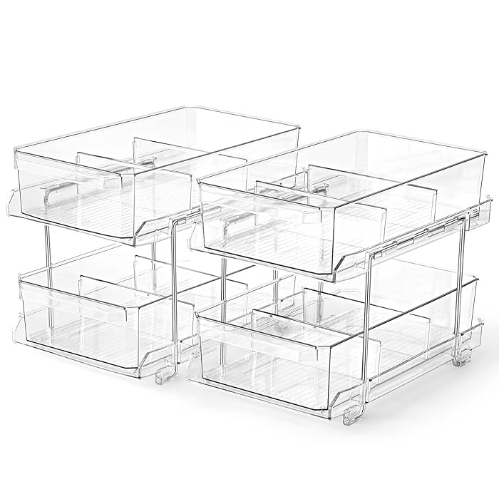 Buy 2 SET, 2 Tier Clear Organizer with Dividers, MultiPurpose Slide